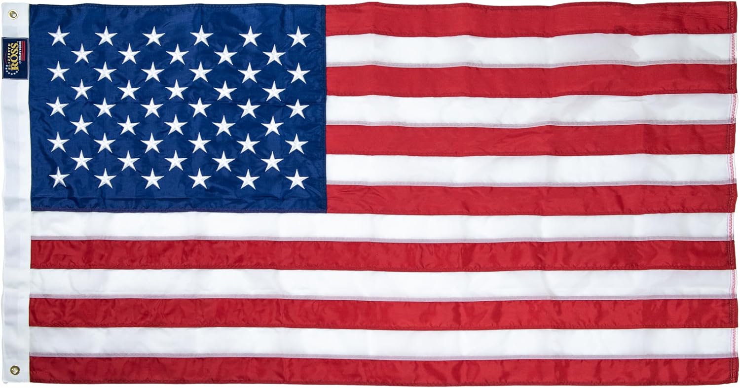 3’ x 5’ Elizabeth Ross American Flag with Embroidered Stars - 100% Made in the USA - Premium Quality Flag