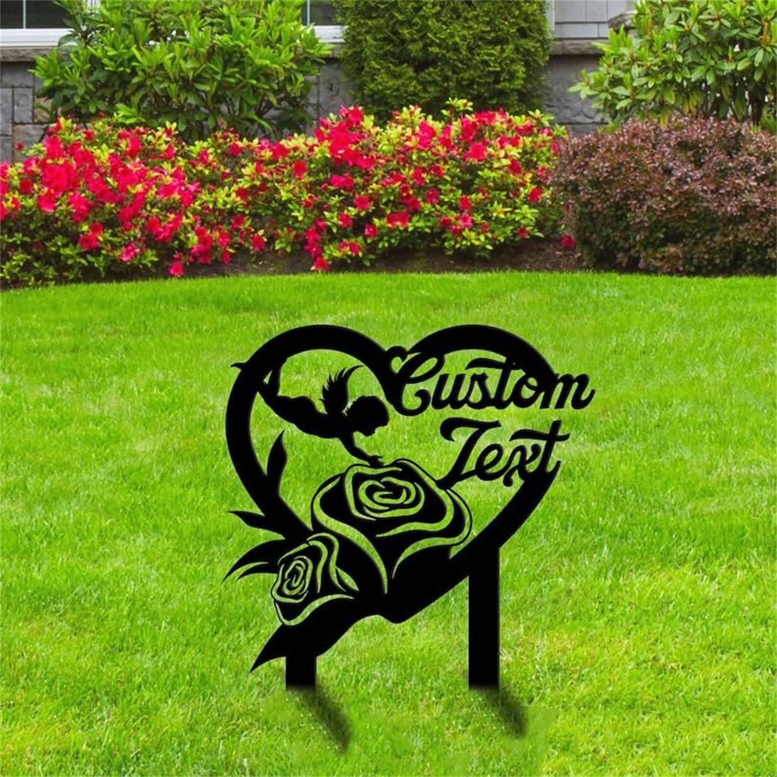 FrAnny Custom Angel with Heart Grave Marker,Angel with HeartSilhouette Memorial Stakes, Decor Gifts for Loss of Loved One,Symbolic Memorial Stakes for Cemetery,Sympathy Gift, Metal Garden/Yard Sign