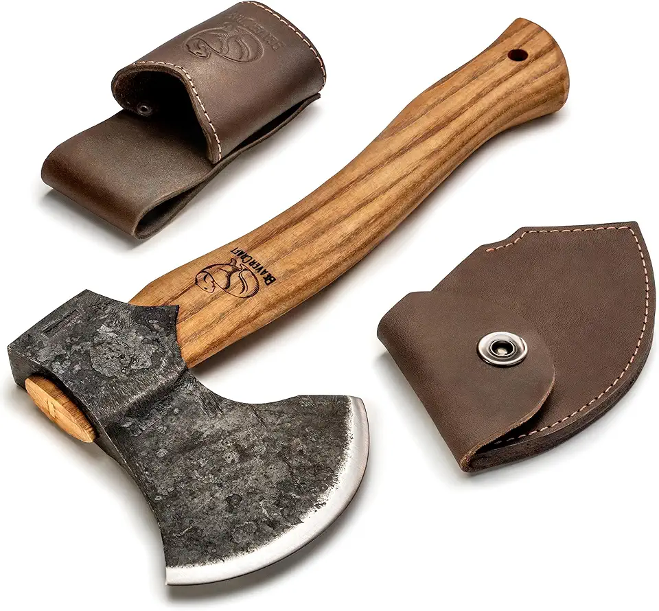 BeaverCraft Camping Hatchet Axe Tool Wood Splitting Axe AX3 - Small Chopping Axe Hatchet with Sheath - Bushcraft Axe Camp Backpacking Hatchet - Forged Hand Axe Firewood Gardening Axes for Survival