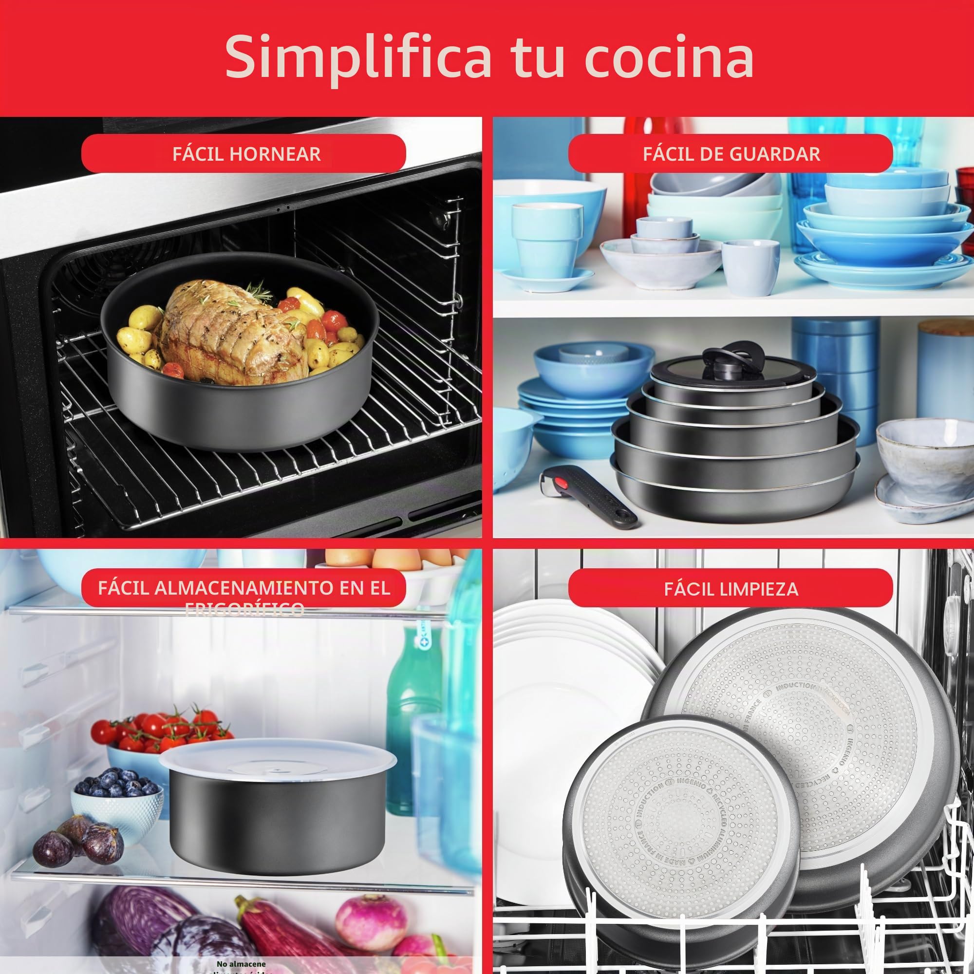 Tefal Ingenio Daily Chef ON - Juego de ollas y sartenes, 20 piezas, apilables, mango extraíble, ahorro de espacio, antiadherente, inducción, gris, L7619402