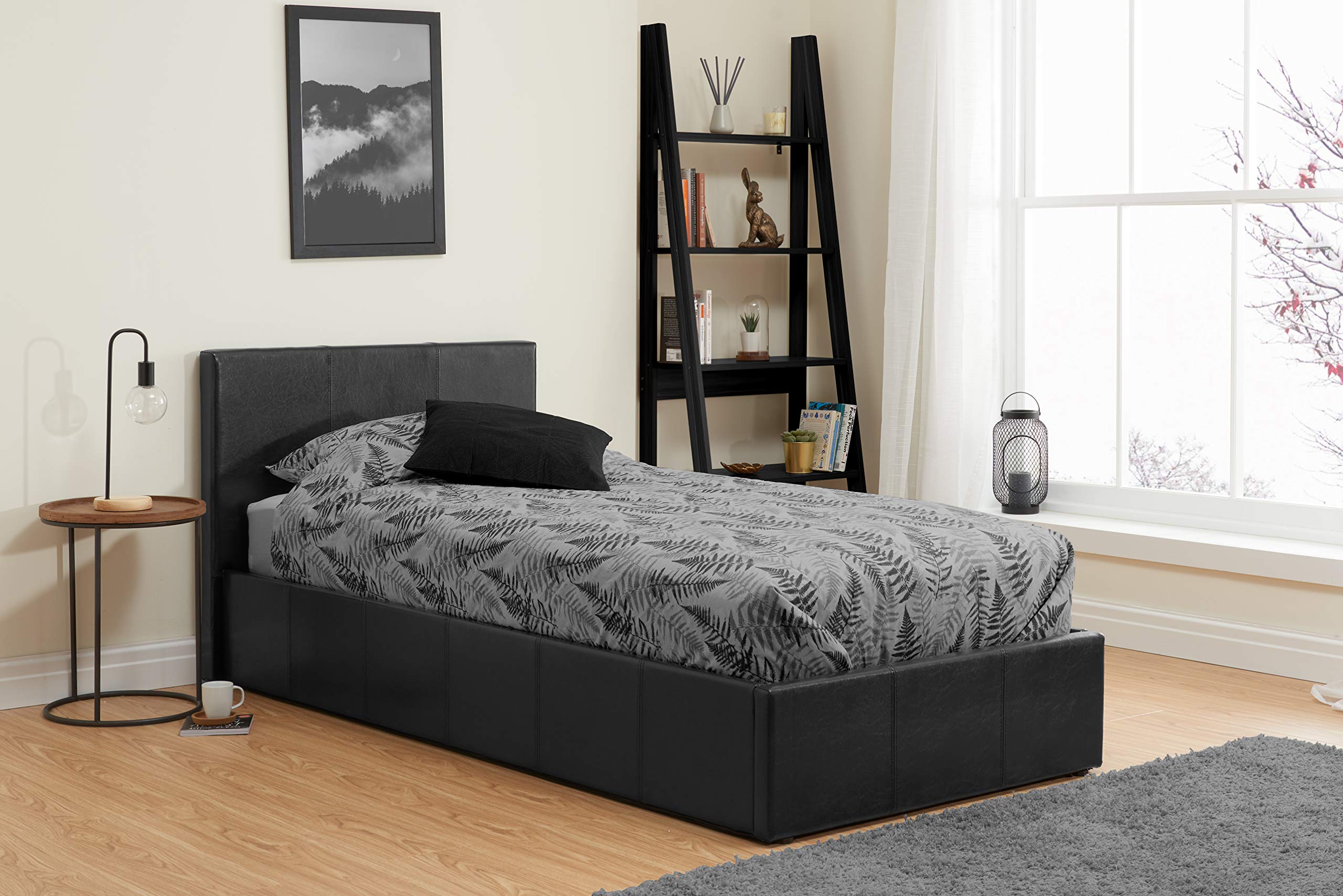 Birlea Berlin 90cm Ottoman Bed - Black Faux Leather Storage Bed