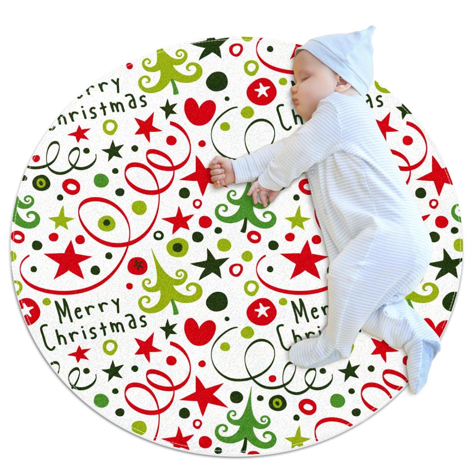 Tapis de douche rond pour chambre enfant et canapé au motif Merry Christmas festif