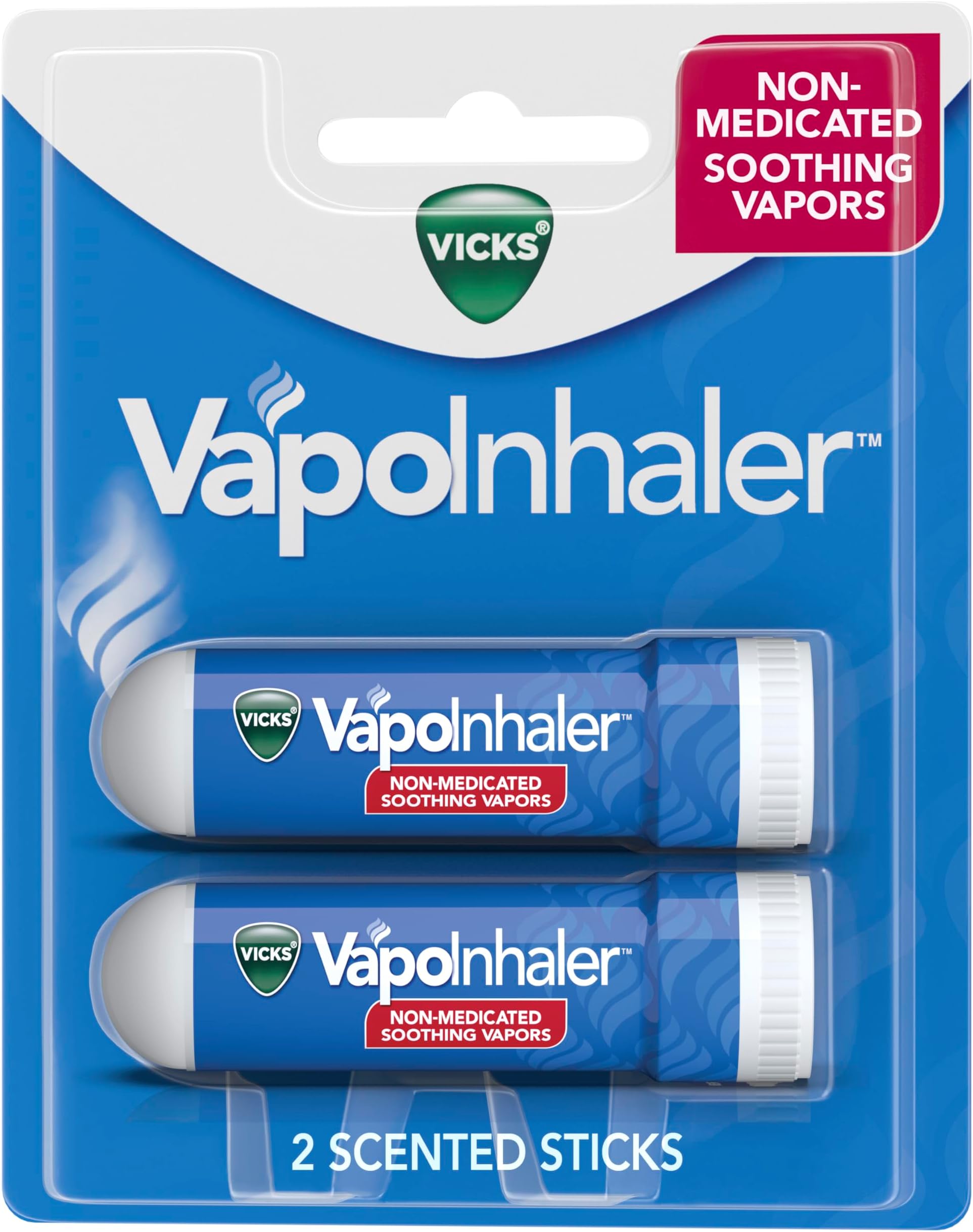 VapoInhaler, On-the-Go Portable Nasal Inhaler, Non-Medicated, With Refreshing Vicks Vapors, Menthol Scent , 2 Scented Sticks