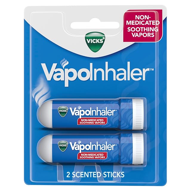 Vicks VapoInhaler On-the-Go Portable Nasal Inhaler Non-Medicated With Refreshing Vicks Vapors Menthol Scent 2 Scented Sticks