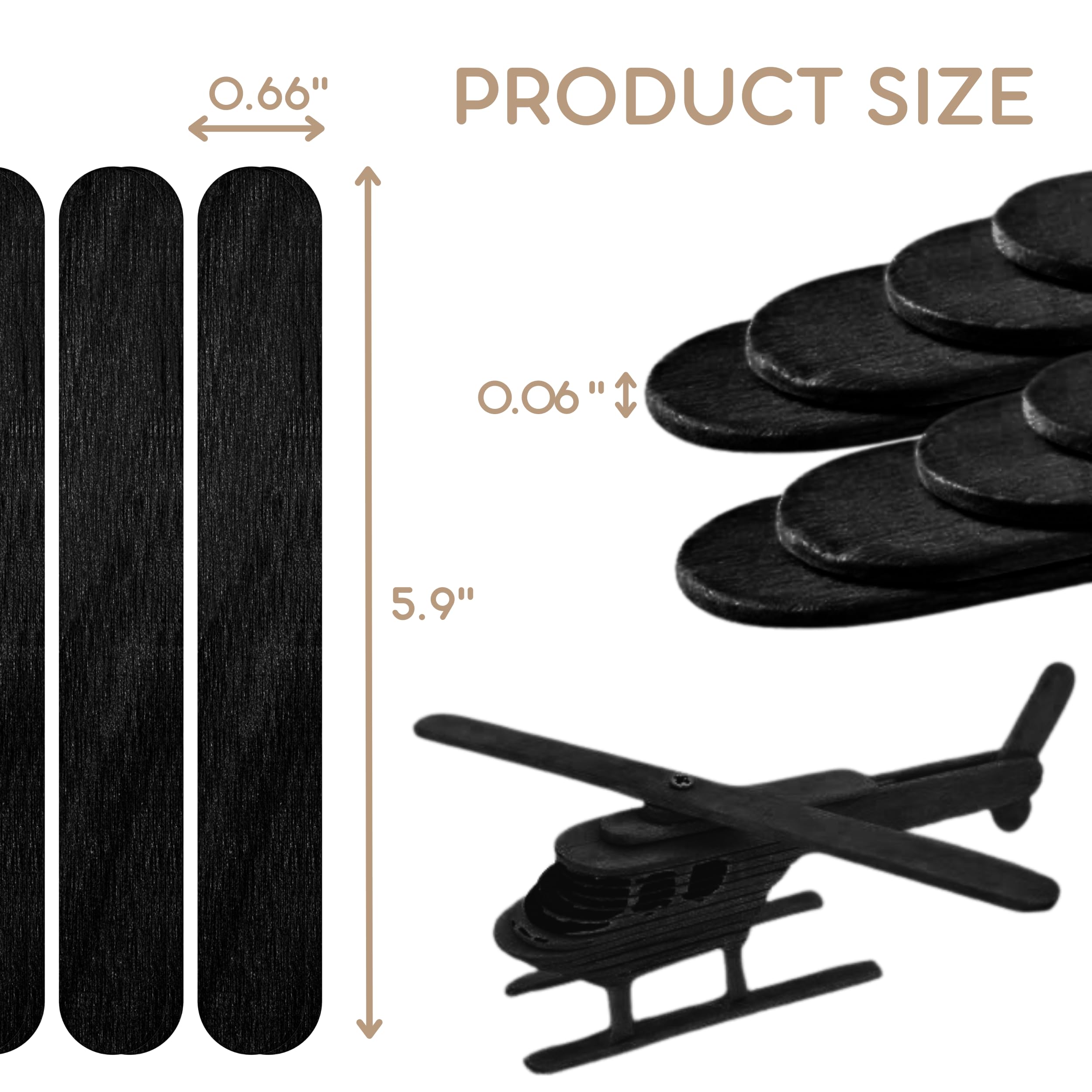 200PCS Black Wood Craft Sticks 6 Inch – 0.66