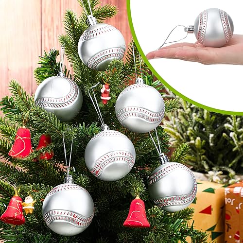 Miniatura 4 de Zhanmai Adornos navideños de béisbol y sóftbol de 2.4 pulgadas, de plástico, grandes colgantes para decoración de árbol, tema deportivo clásico,