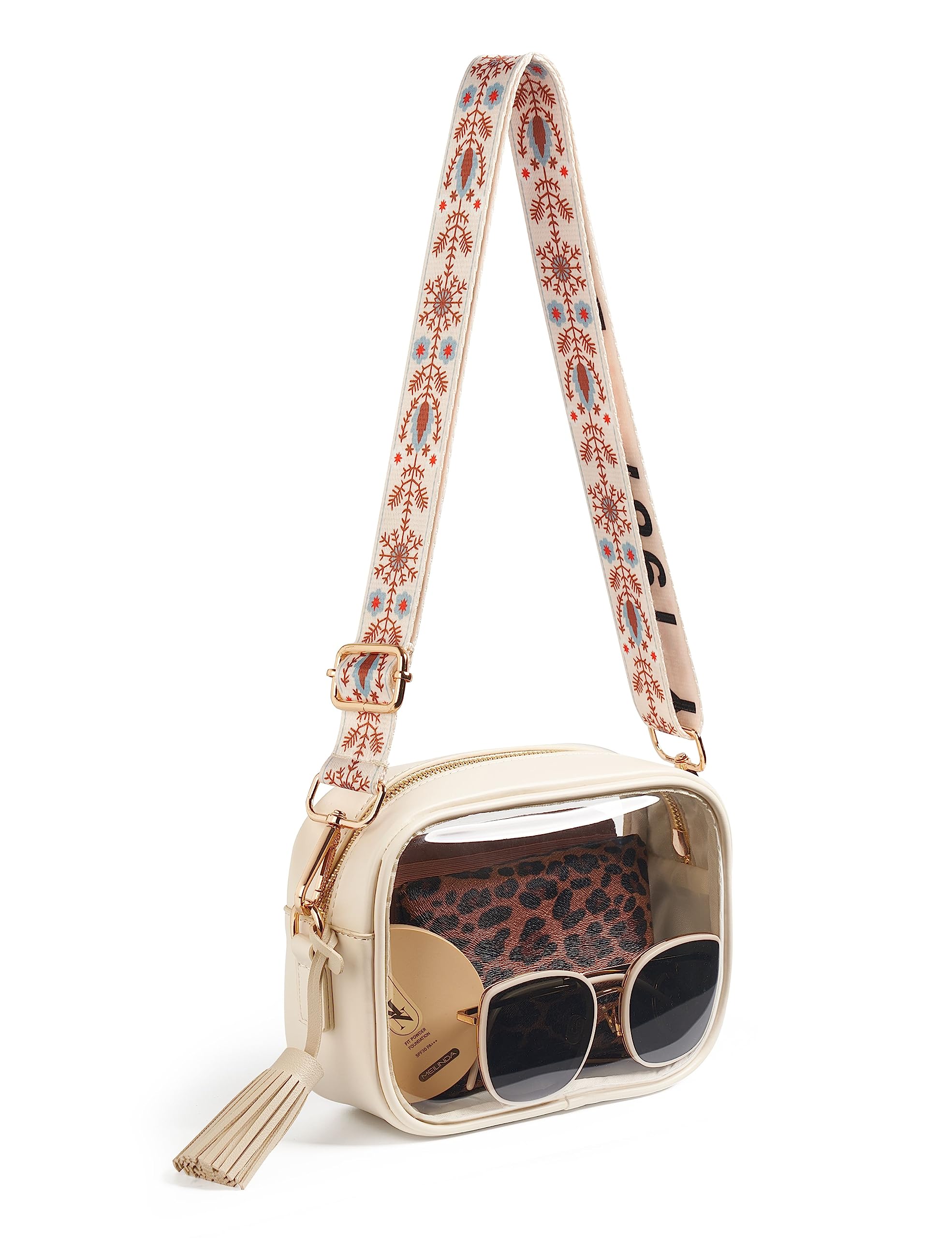 YarnicClear Bag Stadium Approved, PVC Clear Crossbody Purse Small Clear Crossbody Bag with Adjustable Shoulder Strap