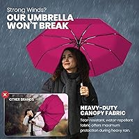 Vista 32 de Rain-Mate Paraguas compactos resistentes al viento para la lluvia, diseño de costilla de fibra de vidrio reforzada fuerte y apertura y cierre 1.Negro