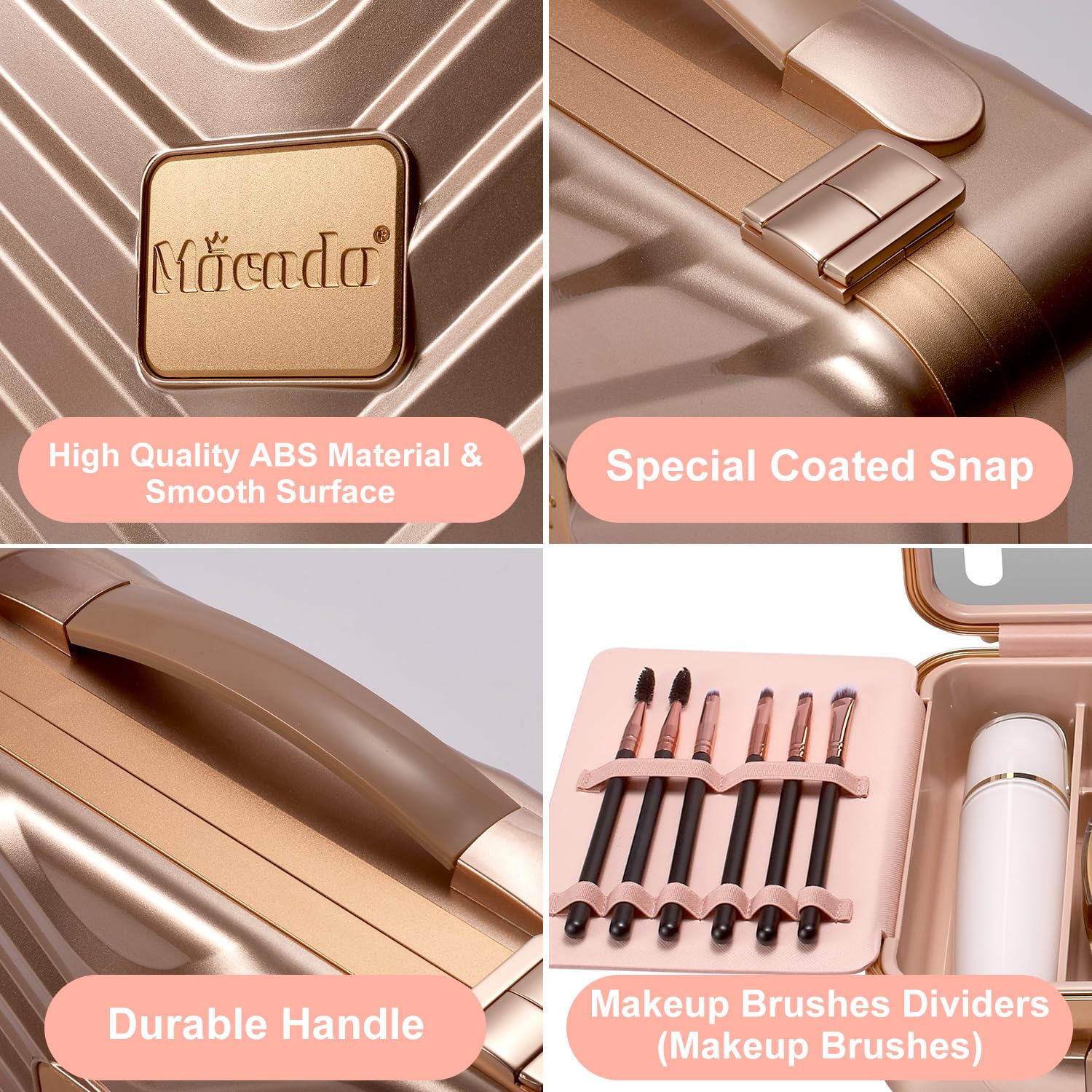 Mocado Travel Makeup Case with Lighted Mirror and Brush Dividers