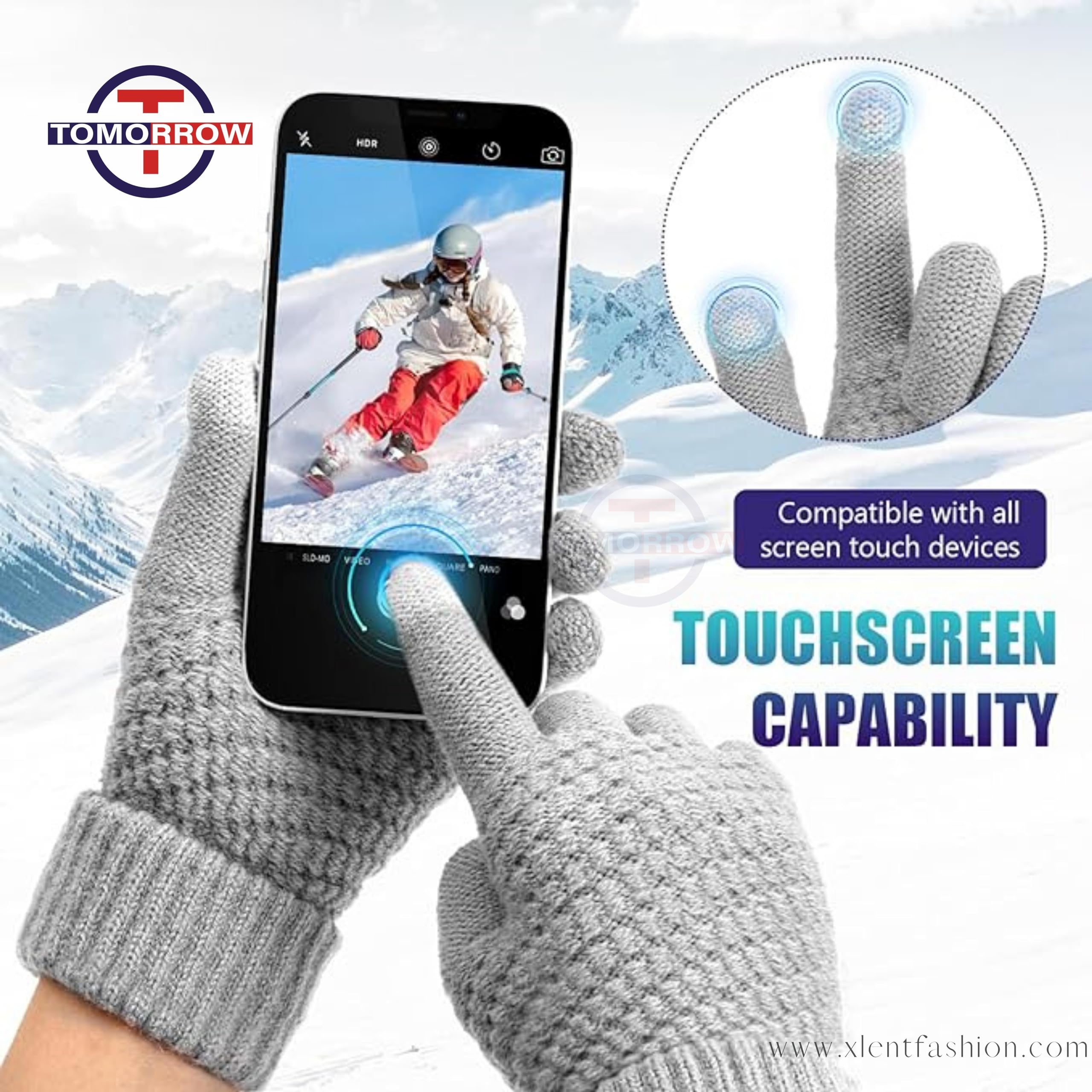 Tomorrow Winter Touchscreen Magic Gloves Warm Stretch Knitted Wool with Touch Screen, Woolen Comfort Full-Fingered Protection - Double Layered Combo of (One Size, 1 Pack- Blue) - Image 3 thumbnail