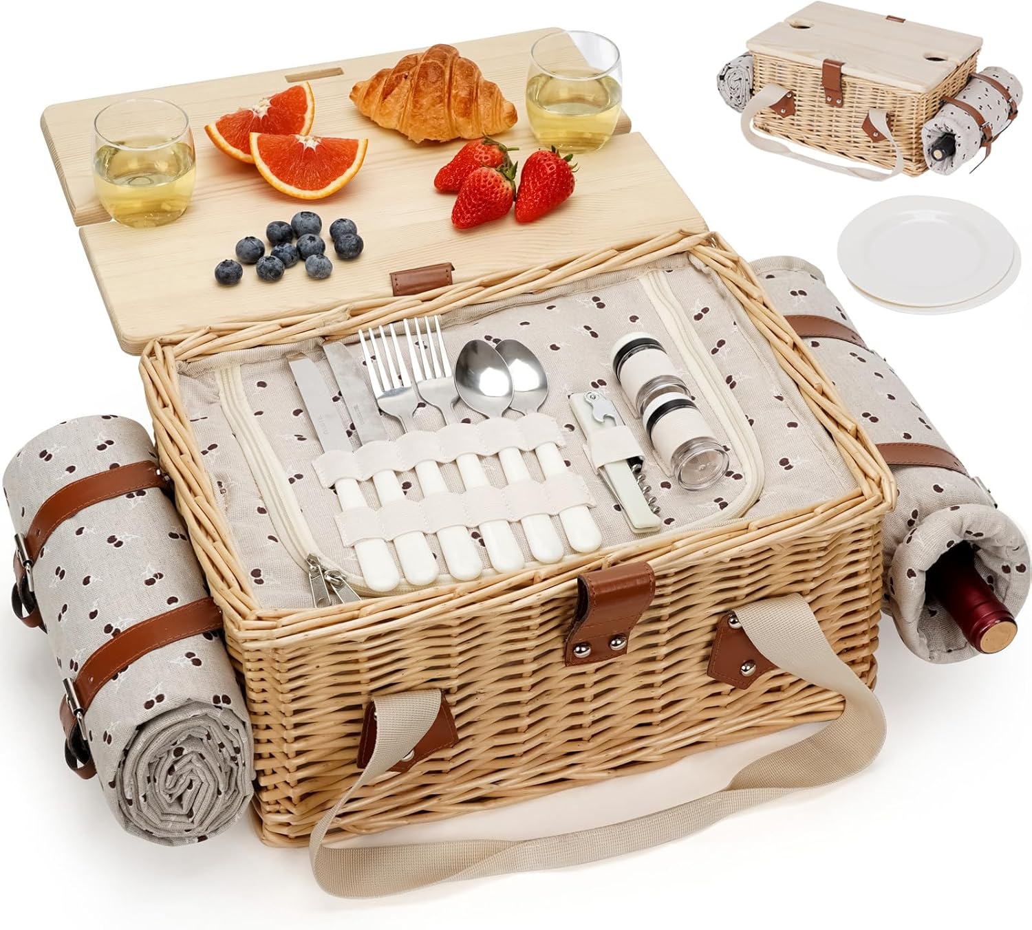 A stylish, well-equipped picnic basket for two.