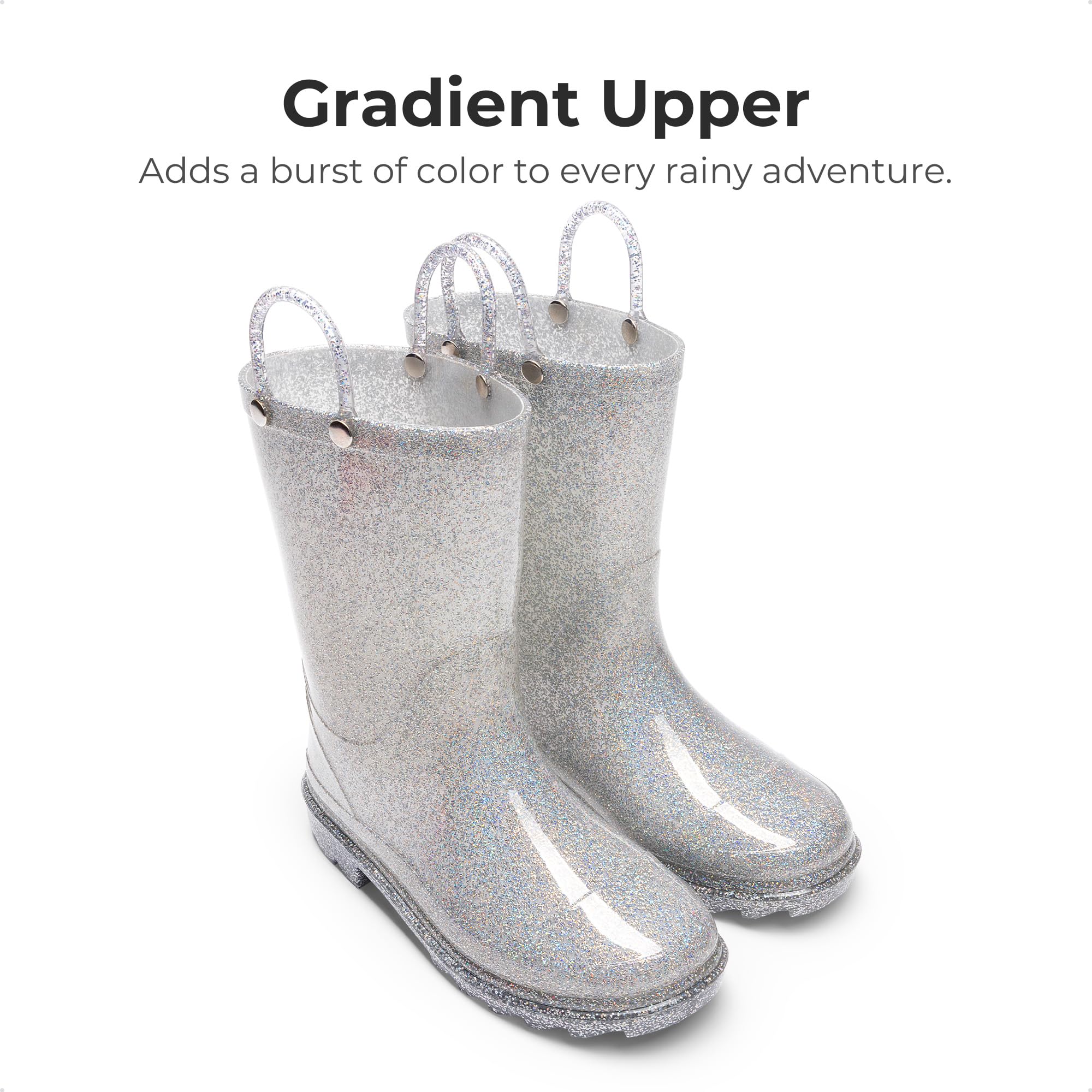 DREAM PAIRS Dziecięce buty przeciwdeszczowe dla chłopców i dziewcząt z łatwymi do zakładania uchwytami, błyszczące, wodoodporne buty do zabawy na świeżym powietrzu, buty przeciwdeszczowe, unisex