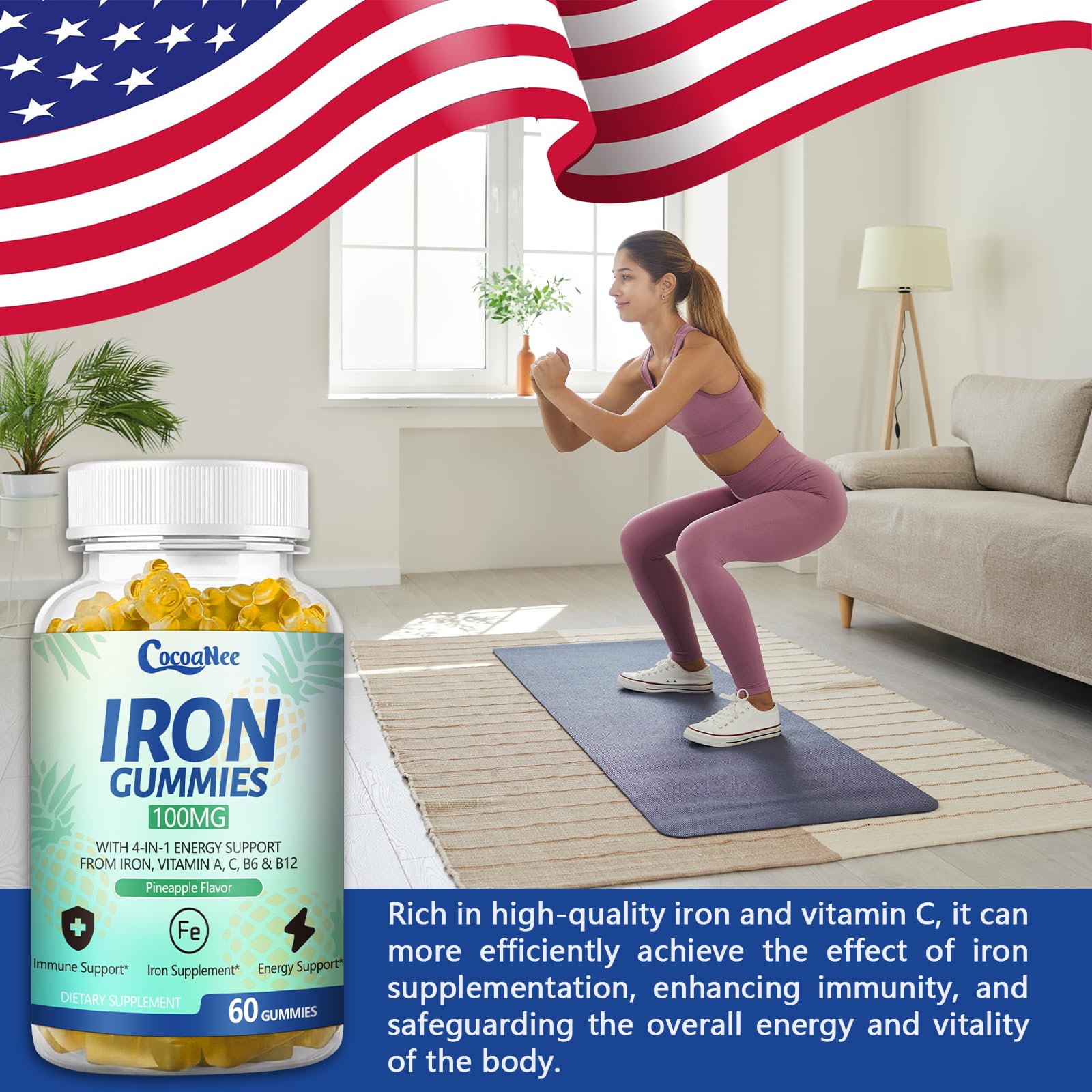 2 Pack 100MG Iron Supplements, Iron Gummies for Women & Men - Vitamin C, A, B12 - Complex, Improve Absorption, Energy Boost, Iron Deficiency for Adults & Kids - Complex Folate, Zinc, 120Cts — Amazon image 6