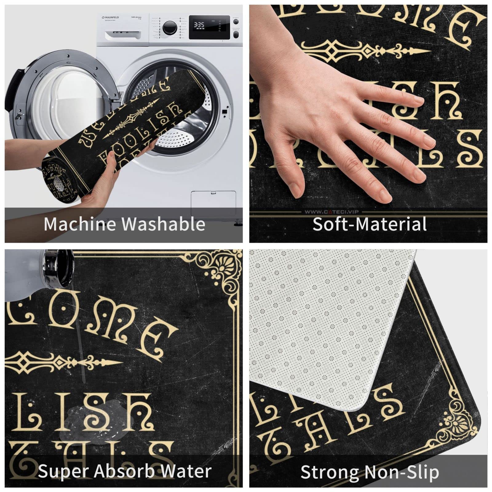 Divertente zerbino decorativo per patio con scritta "Welcome Foolish Mortals", 1 piccolo zerbino per esterni a strati per porta d'ingresso (65 x 90 cm)