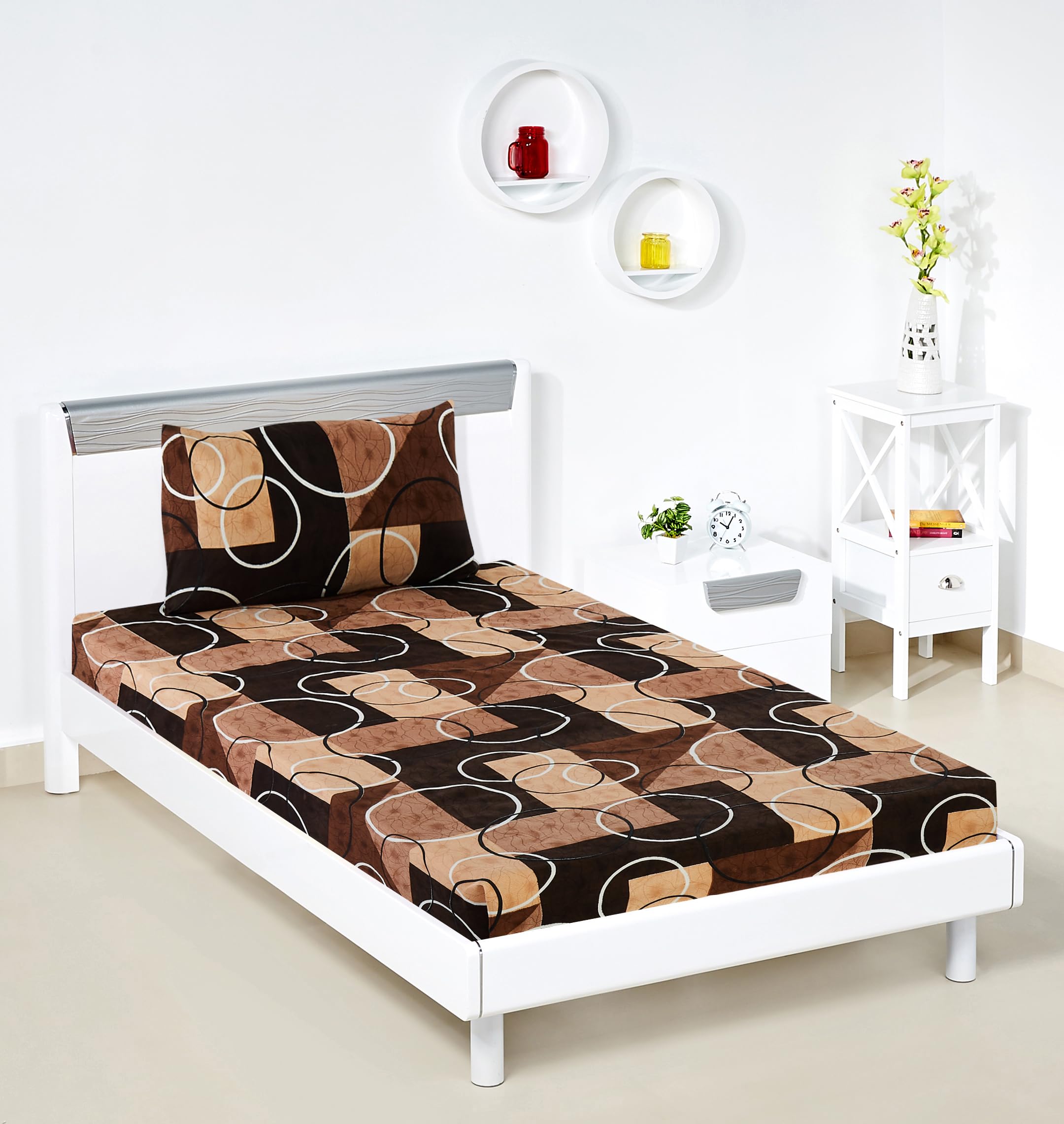 Amazon Brand - Solimo Polyester Chocolate Daze Single Bedsheet with 1 Pillow Cover, 95 GSM,144 TC