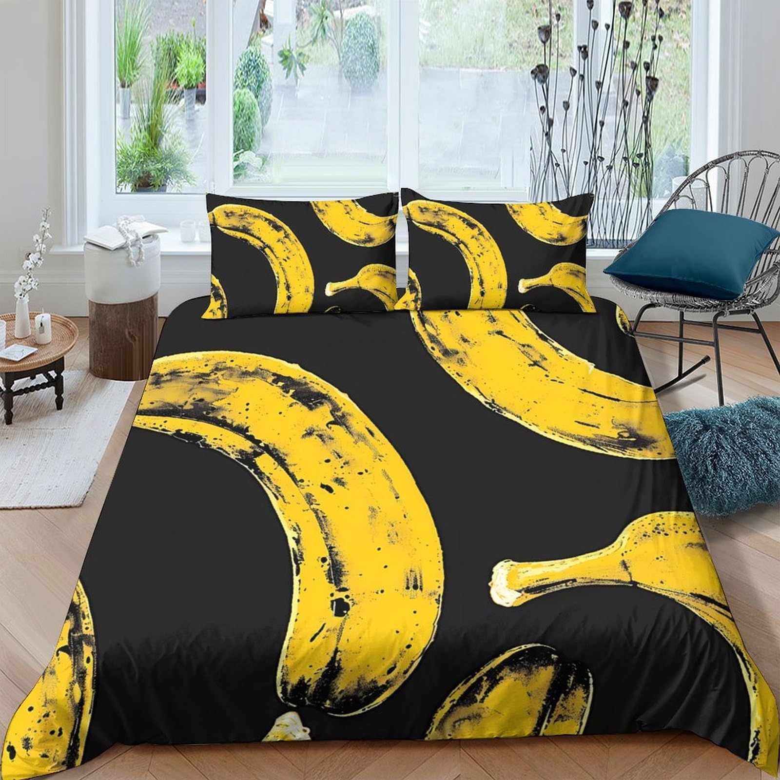 Ctjqhvkz Style-8 3D Printed Banana Art Fitted Sheet Microfiber Soft Yellow Black Fruit Mattress Cover For Bedroom Guest Room Decor Single（135X200cm）