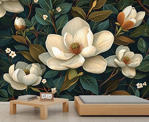 Miniatura 11 de Mural de pared floral retro, papel tapiz rústico floral de bar, flores abstractas 3D, impermeable, para cafetería, restaurante, sala de estar,