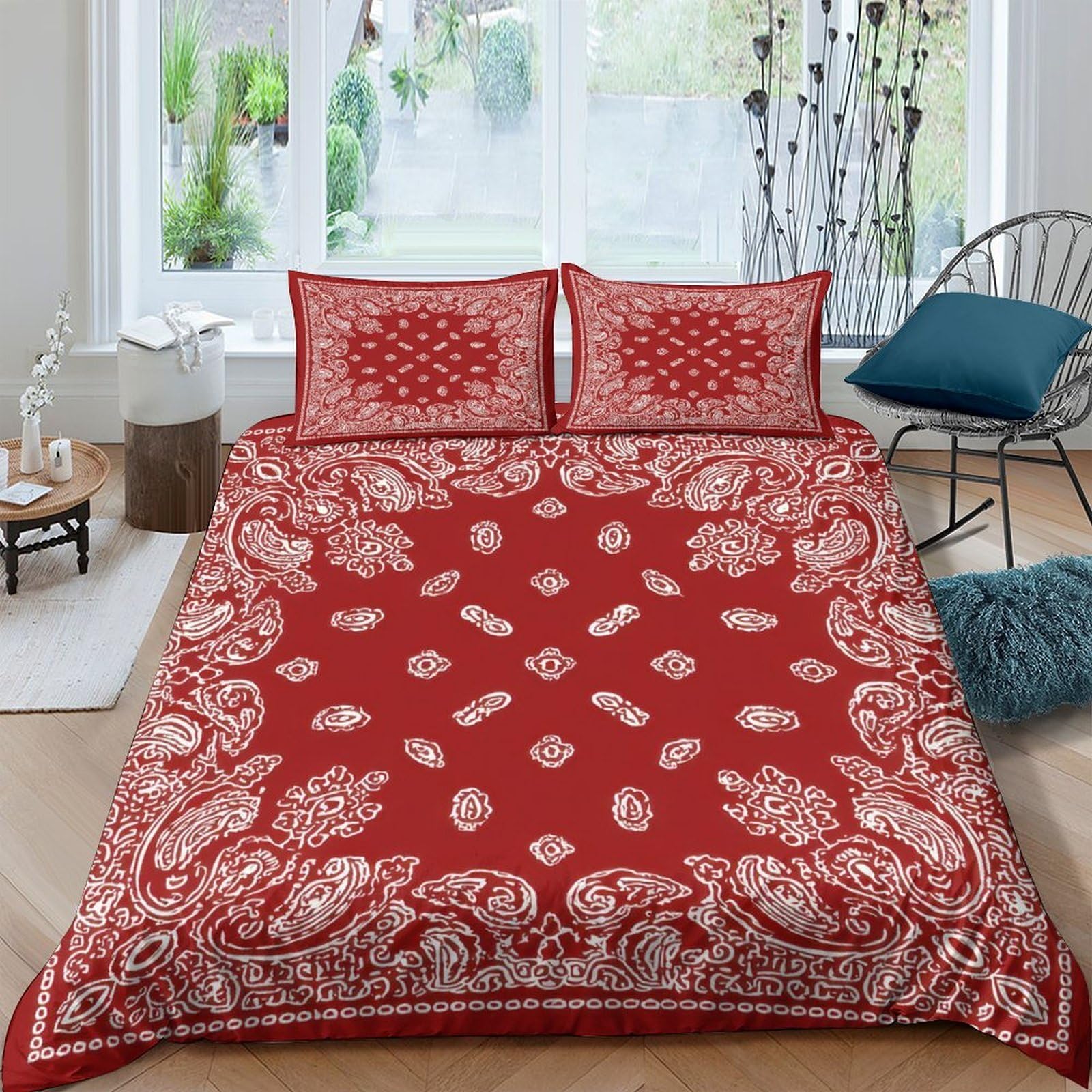 Ctjqhvkz Style-3 3D Printed Paisley Red Fitted Sheet Microfiber Soft Bedroom Decor Floral Bed Cover For Adult Teen Guest Room Single（135X200cm）