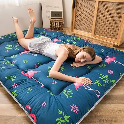 Miniatura 62 de MAXYOYO El mármol negro imprimió el futón japonés, la almohadilla de dormir espesa enrolla el colchón que acampa Mármol negro,Flor 1,floral azul