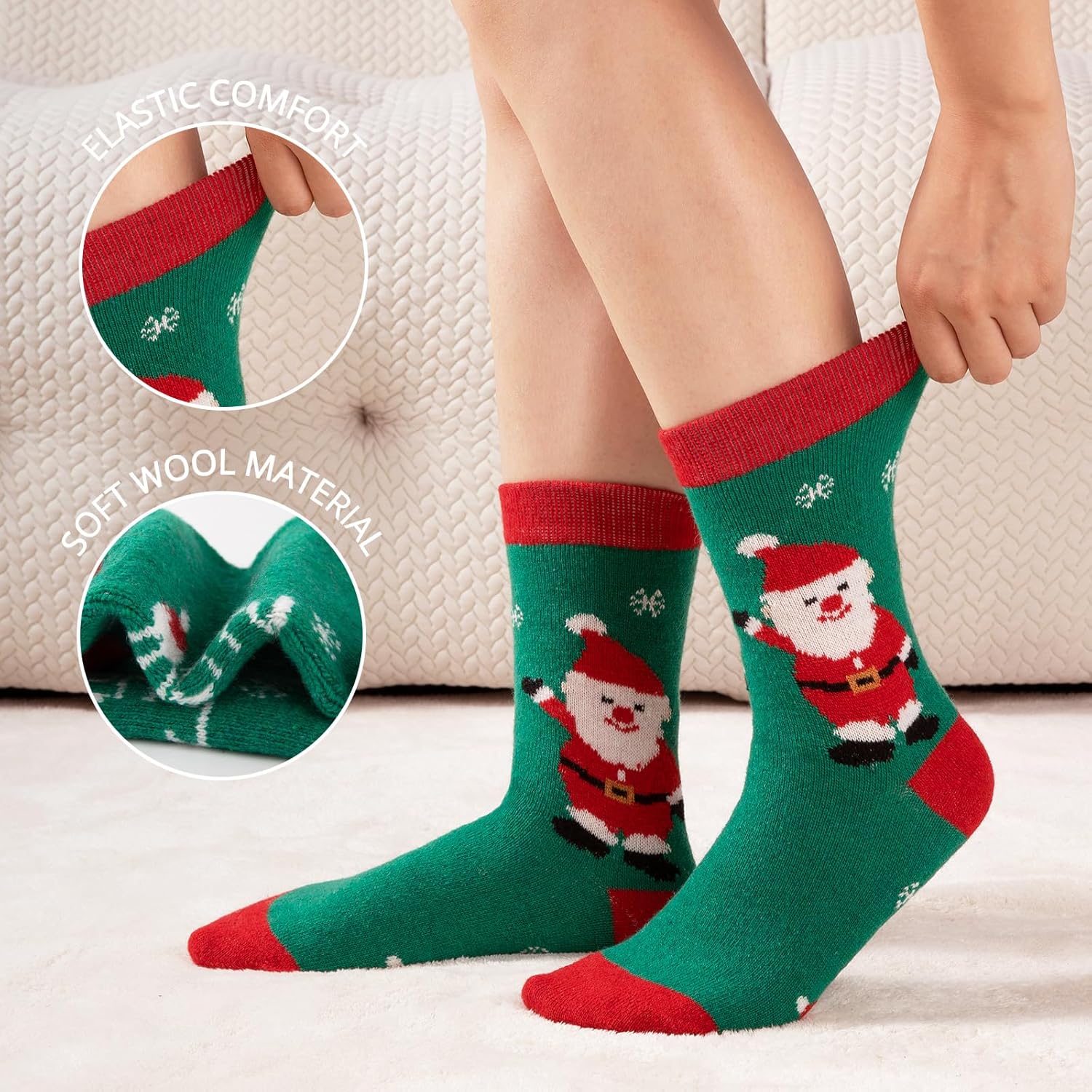 eallco Christmas Socks for Women Funny Cute Wool Socks Crew Novelty Socks Xmas Christmas Gift 6 Pairs - Image 2