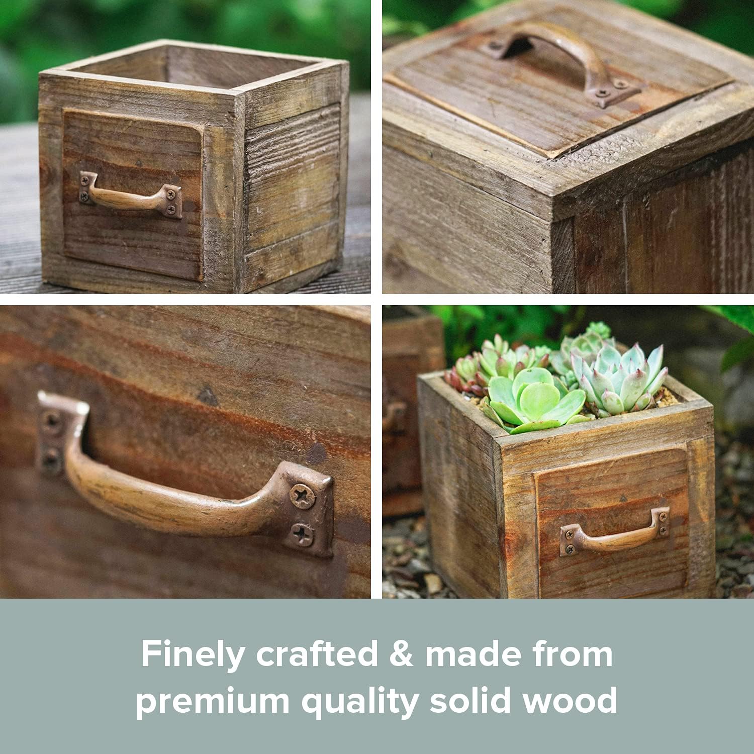 Country Style Wood Planter Box [1-Drawer] Rustic Wooden Flower Box - 5.5"x5.5" Square Planter - Small Wood Crates Unfinished Succulent Planters - Decorative Wooden Boxes for Flower Arrangements
