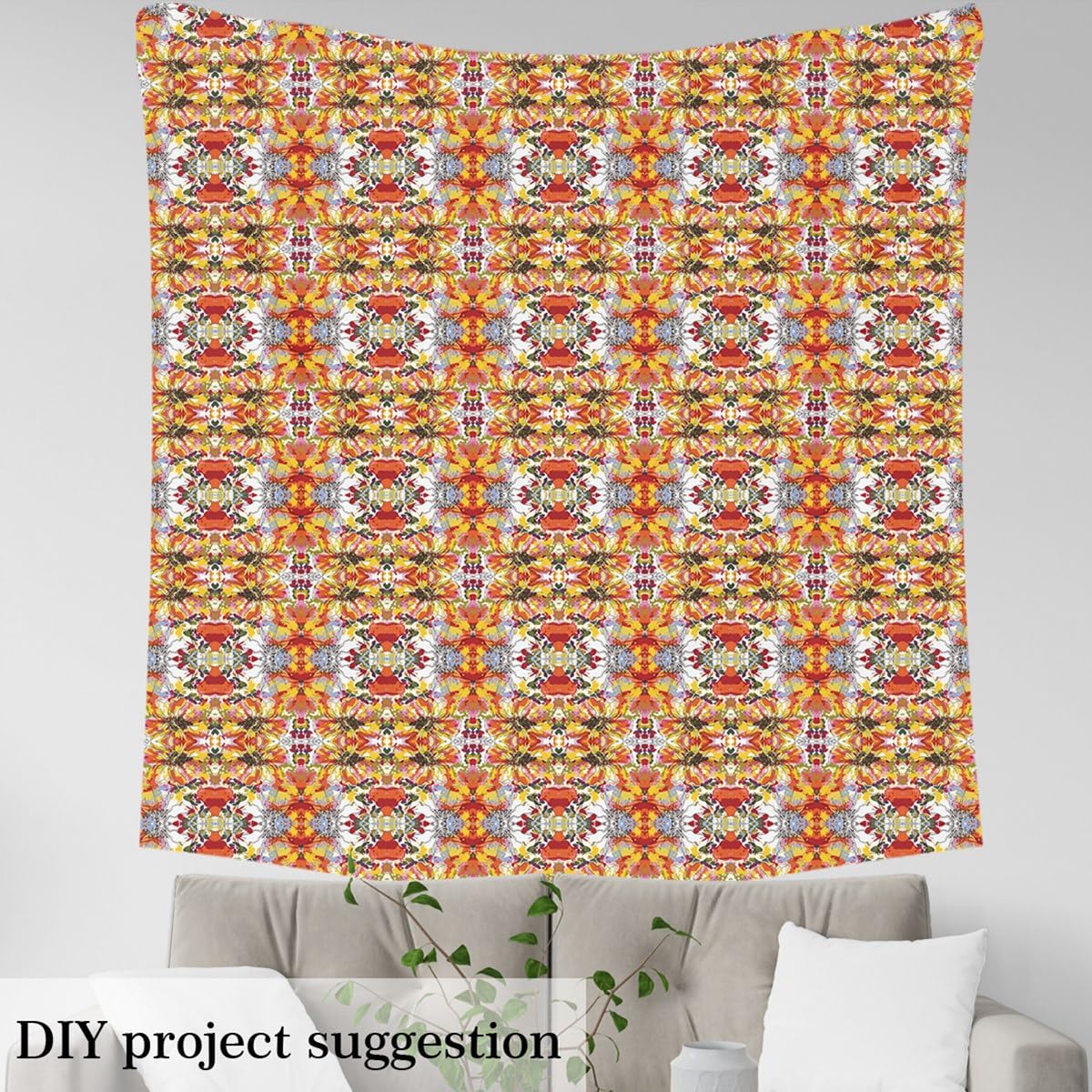 Floral Fabric by The Yard Colorful Bright Flower Upholstery Fabric for Chairs Sofa Kids Boys Girls Retro Orange Farmhouse Waterproof Outdoor Fabric DIY Fabric Bedroom 1 Yard (L92*W150cm) - Image 3