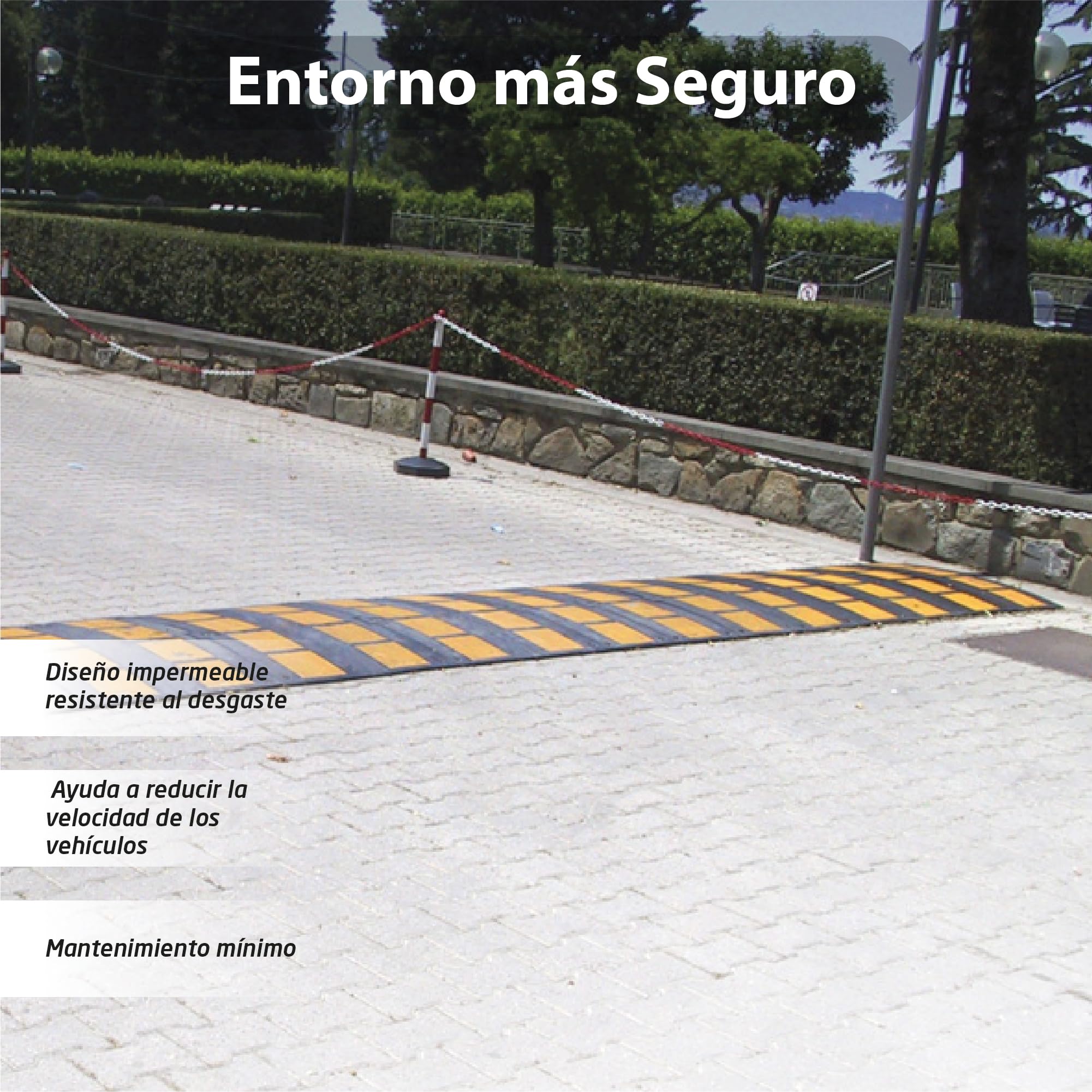 Banda Reductora de Velocidad Vial Badén de Caucho para Rampa, Garaje, Suelo, Carretera, Aparcamiento o Parking 500x600x50mm