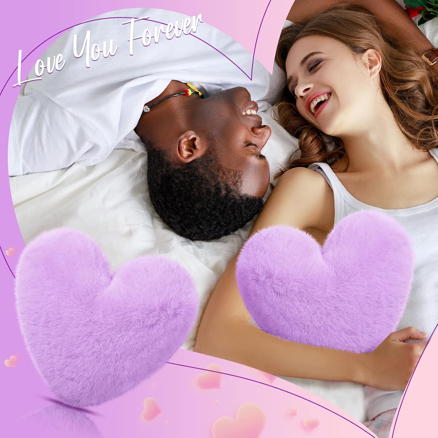 Marsui 2 Pcs Heart Pillow Cute Decorative Throw Pillows, Heart Shaped Soft Fluffy Faux Fur Love Cushions Stuffed for Gifts Couch Bed Bedroom Home Decor(Purple,11.81 x 11.02 Inch) - Image 4