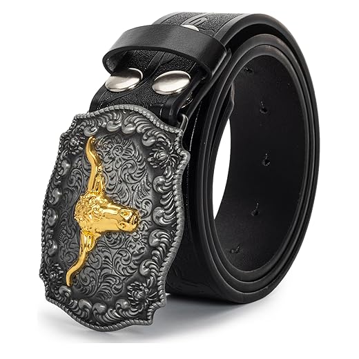 Western Cowboy-Belts for Men Big-Buckle Longhorn-Bull PU-Leather Rodeo Cowgirl-Belt Engraved Floral - Waist 25-38"