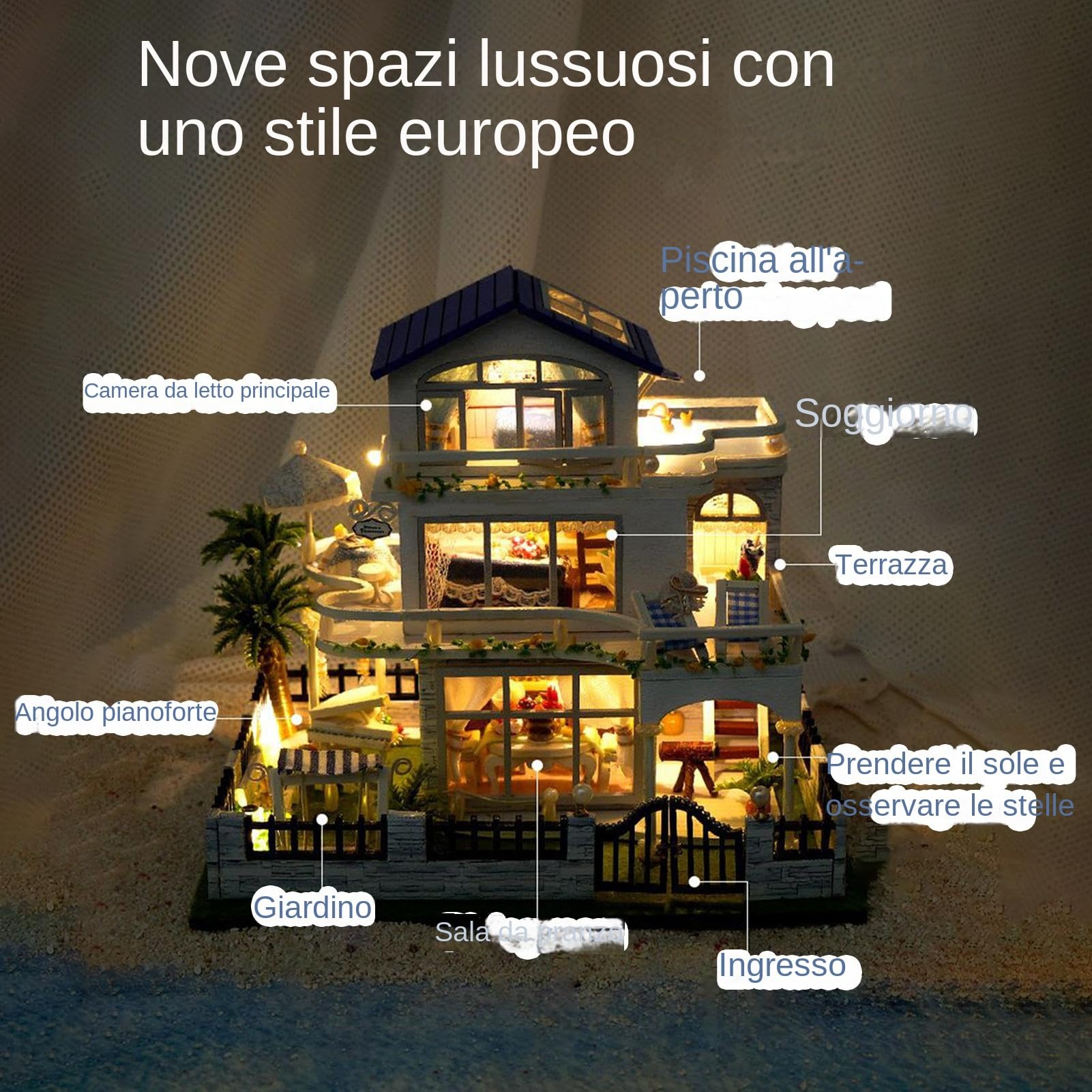 Kit per Creare Case in Miniatura | Modello 3D di Villa in Legno da Costruire con Luci LED,Set Creativi Fatti a Mano per Decorazione Casa Ragazzi Ragazze Adulti Famiglia Amici