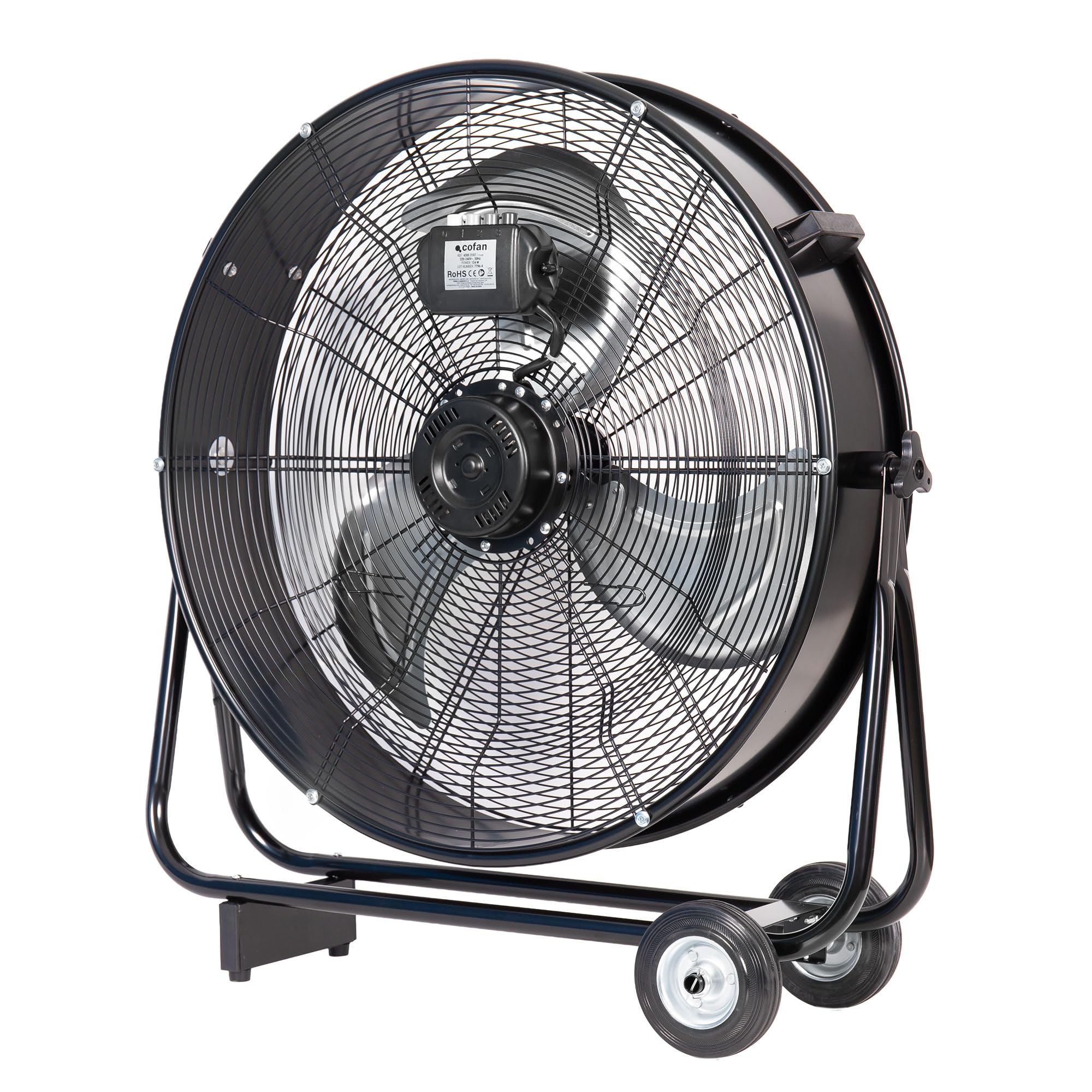 Cofan Ventilador Industrial de Suelo 200 W, 75 cm, 3 Velocidades, 3 Aspas de Aluminio de Alta Resistencia, con Ruedas, sin Asas, Motor Potente, Color Negro