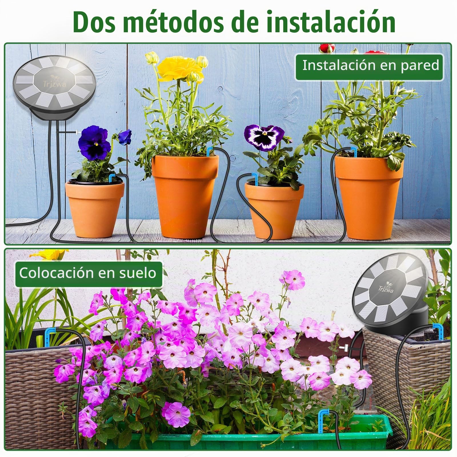 Sistema Riego Solar Jardín Kit Goteo Automático 9 Programas | Riego por Goteo Solar con Baldes y Maceteros Ideal para Jardín Plantas de Balcón y Plantas en Macetas al Aire Libre Kit Riego