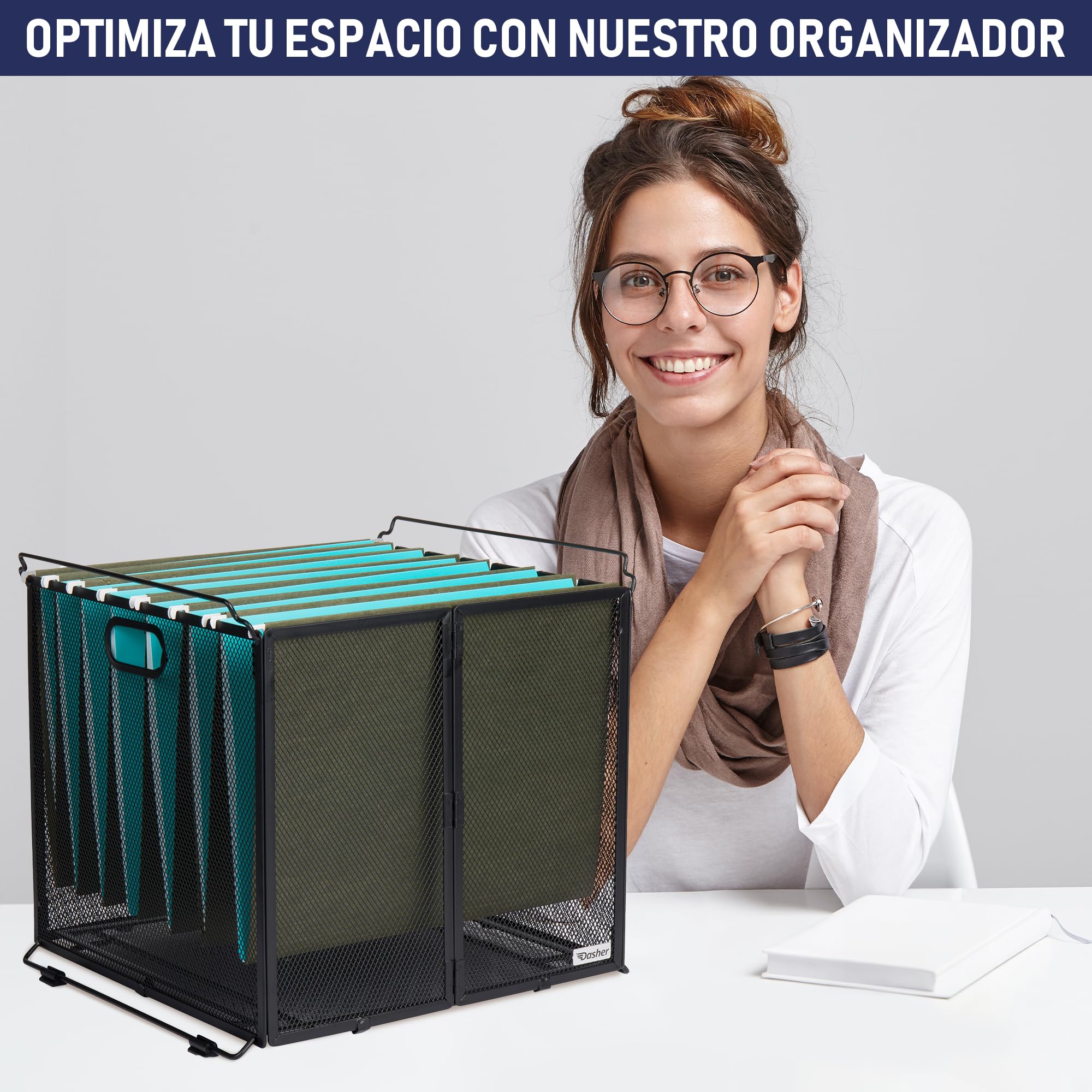 Dasher Products Organizador de documentos colgante tamaño A4, contenedor de carpeta de archivos suspendida, caja de malla de metal negro, soporte para documentos, organizador portátil colgante