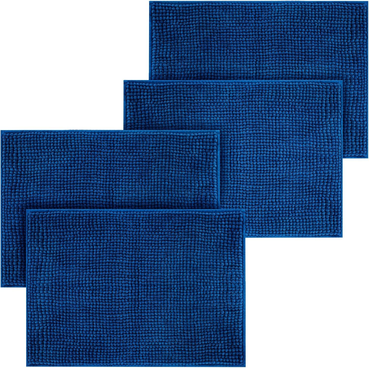Imperial Navy Bath Mat Non Slip Anti Mould (4 pack) - Bathroom Mat 50x80cm Machine Washable Bath Mats Super Absorbent Extra Soft Fluffy Shower Mat