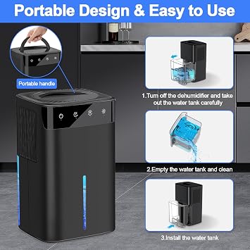 Dehumidifiers for Home-Upgraded Dehumidifier Bedroom with 2 Working Modes,Portable Small Dehumidifier with Auto Defrost & LED Lights,Smart Auto-Off,2.6L Mini Dehumidifiers for Bathroom,Basement-Black