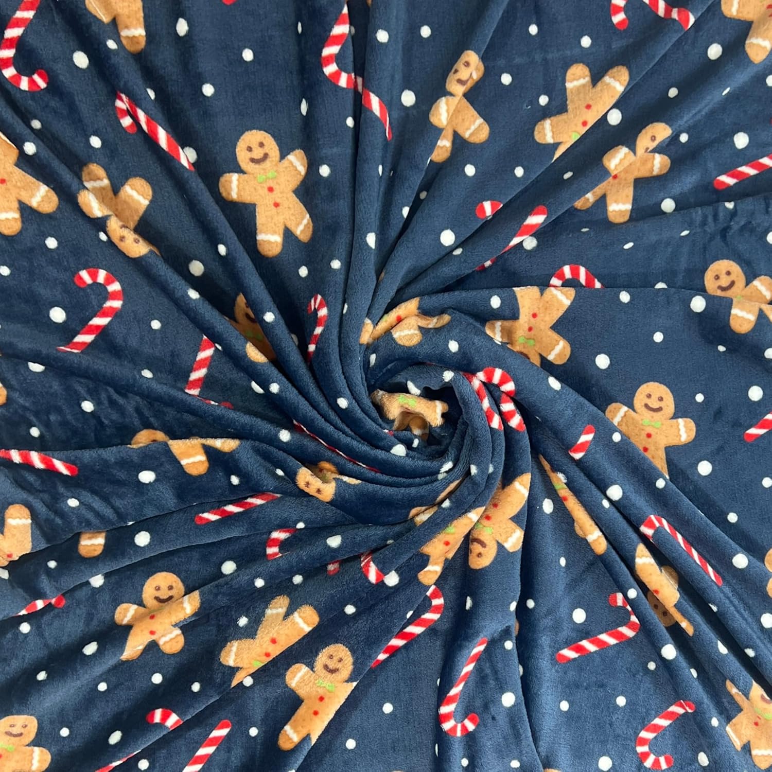 Christmas Holiday Fleece Throw Blanket: Velvety Soft, Durable Accent for Bed or Couch, Blue Red White Gingerbread Candy, 50 x 60 inches