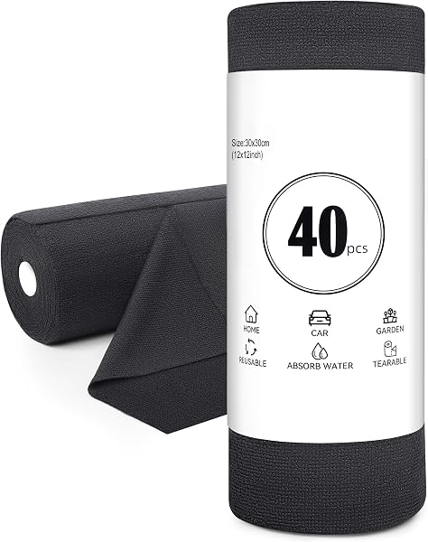 Microfiber Cloth Rolls 40 Units, 30x30cm Reusable Microfiber Cloths, Microfiber Cloth Rolls for Home and Kitchen Cleaning, Removable Cloths, Grey - 1