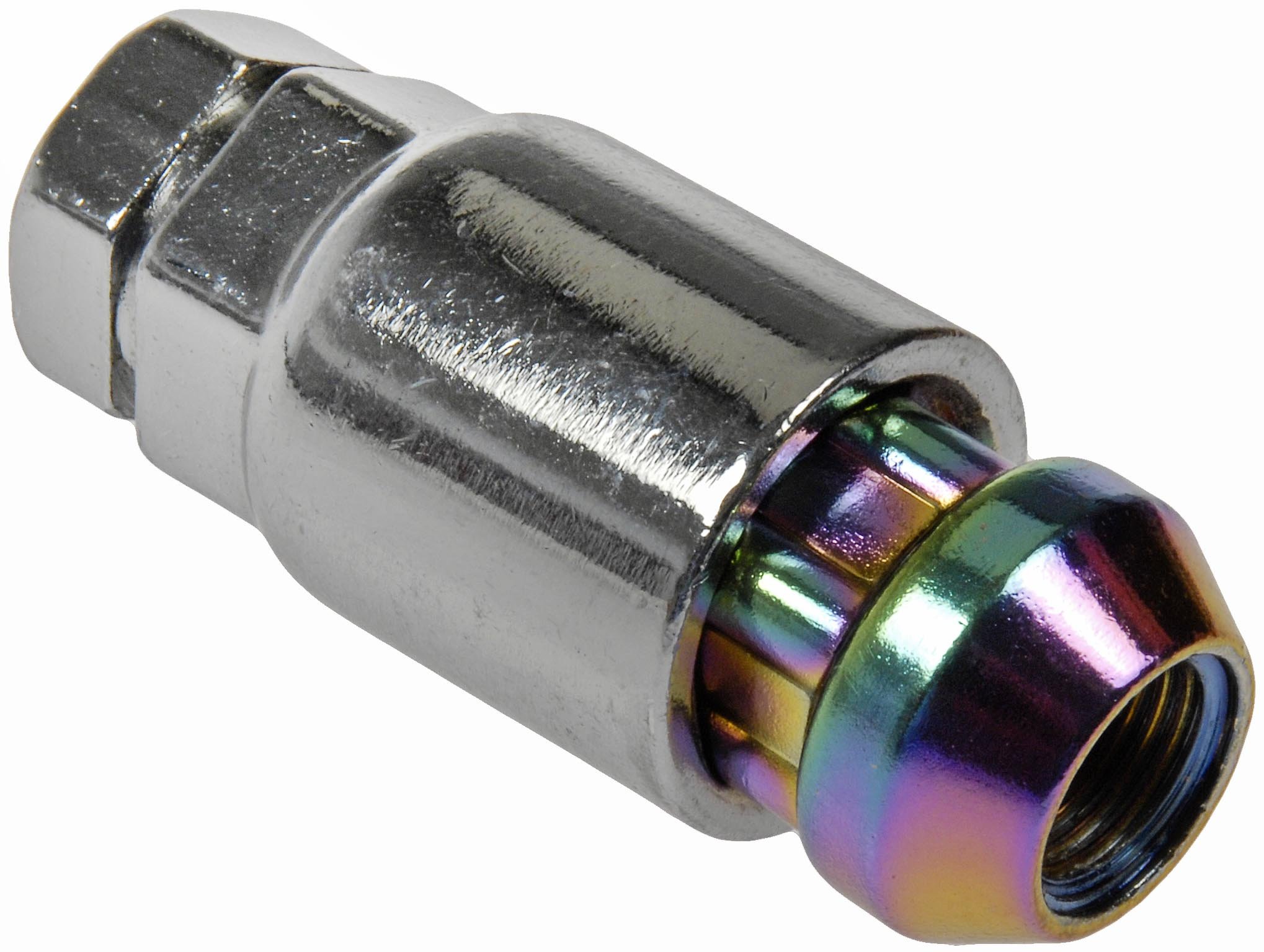 Dorman 711-235G - Paquete de 16 tuercas de rueda neocromadas y 4 tuercas de bloqueo con llave, tamaño de rosca de 1/2 pulgada -20