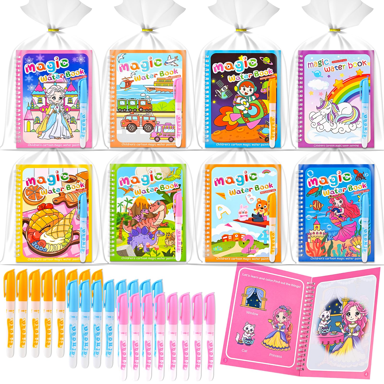 GOLDGE Libros Mágicos Agua 24 Pack, Regalos Cumpleaños Niños Colegio Reutilizable - Detalles Cumpleaños Niños con Bolsas Cumpleaños Infantil para Fiesta, Kit Manualidades Niños 3~9 Años, Party Favor
