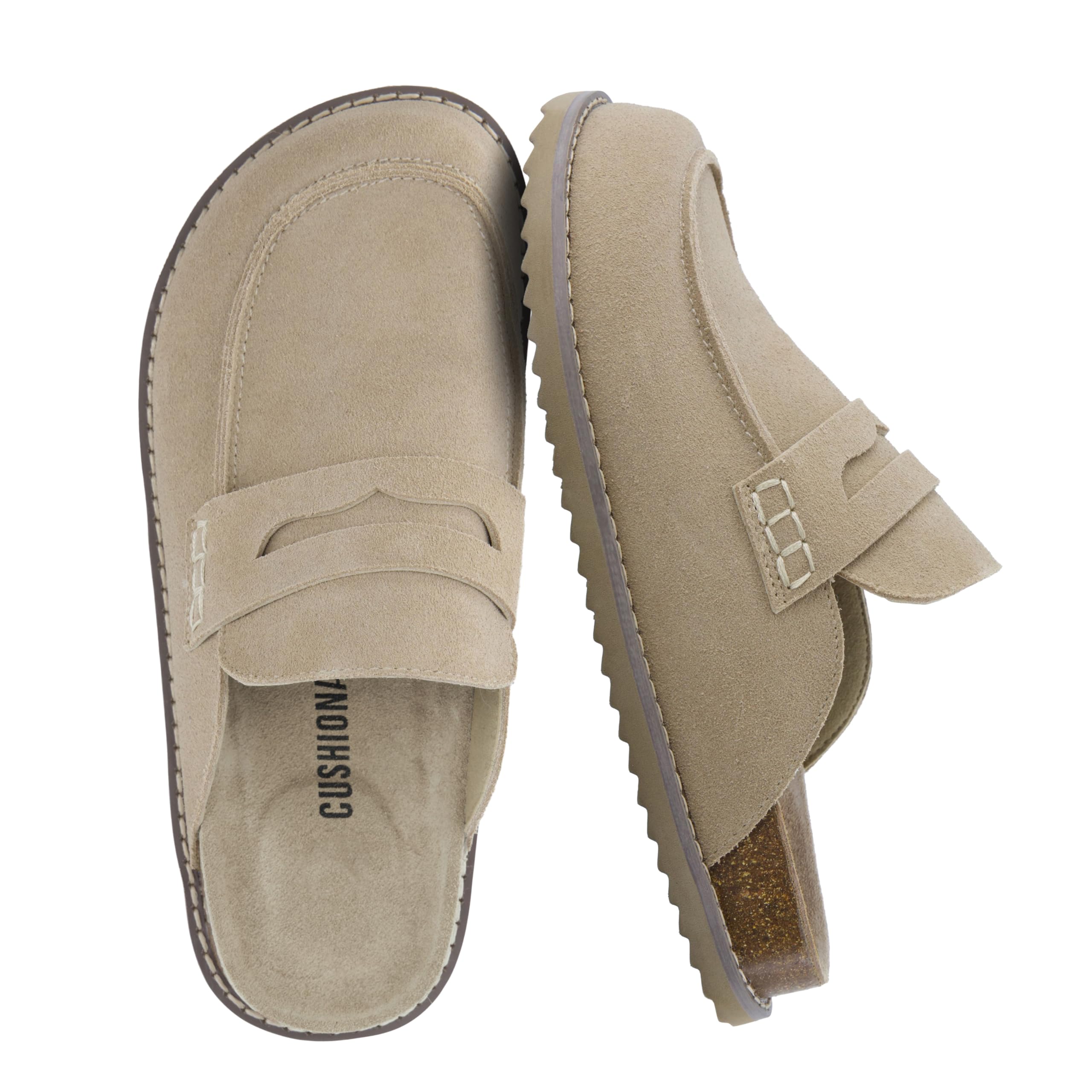 CUSHIONAIRE Zola Women’s Penny Clog Mule – Suede Slip-On with Memory Foam, Cork Footbed & Flexible Outsole