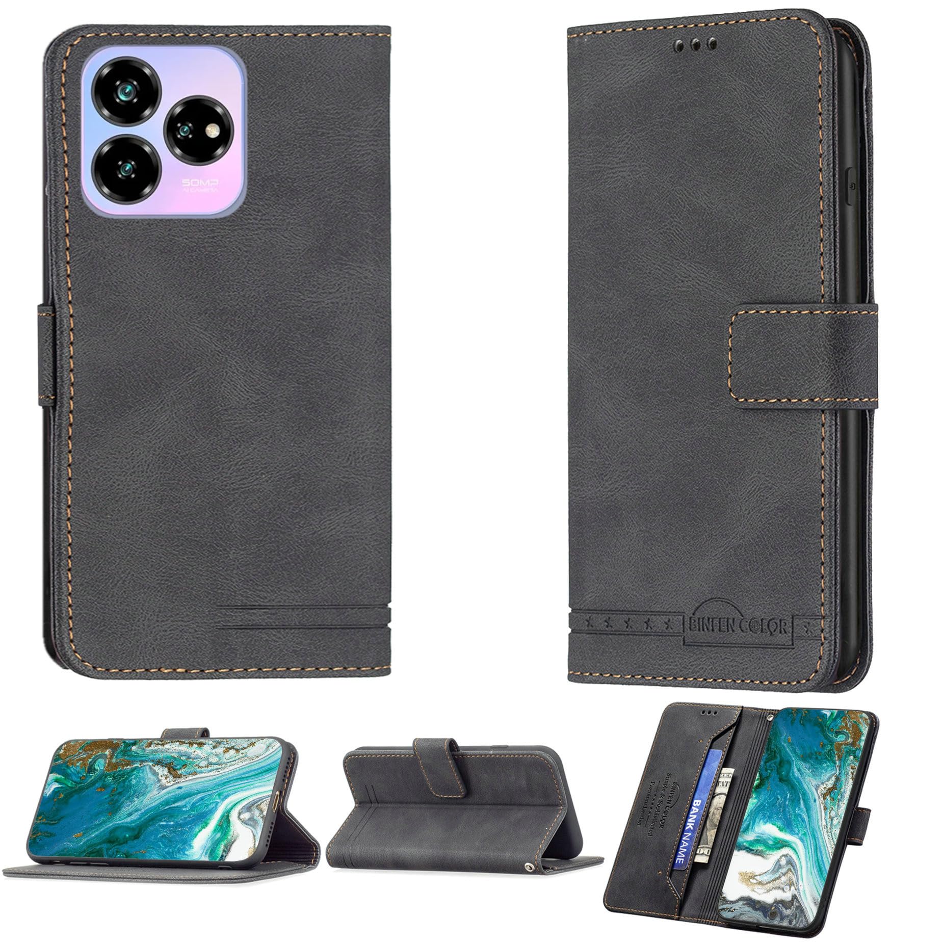 jioeuinly Case Compatible for Zte Axon 60 Lite Phone Case Cover Flip Stand Cover PU Leather BF09 Wallet Case Black