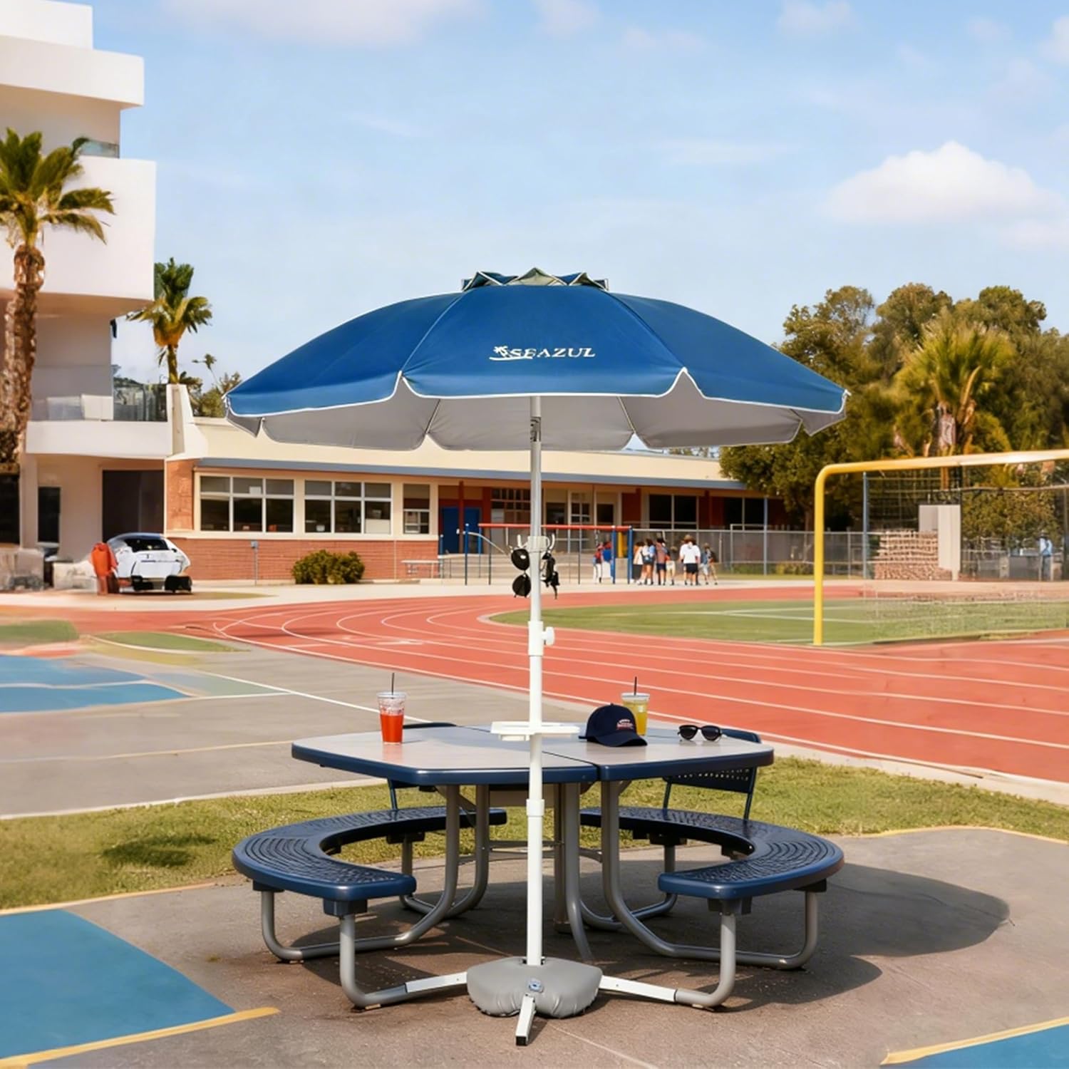 6.5ft Sun Shade Umbrella, Portable Umbrella with Stand for Sports, Water Weight Bag, Adjustable and Lightweight, Sun Protection, Blue - Image 7