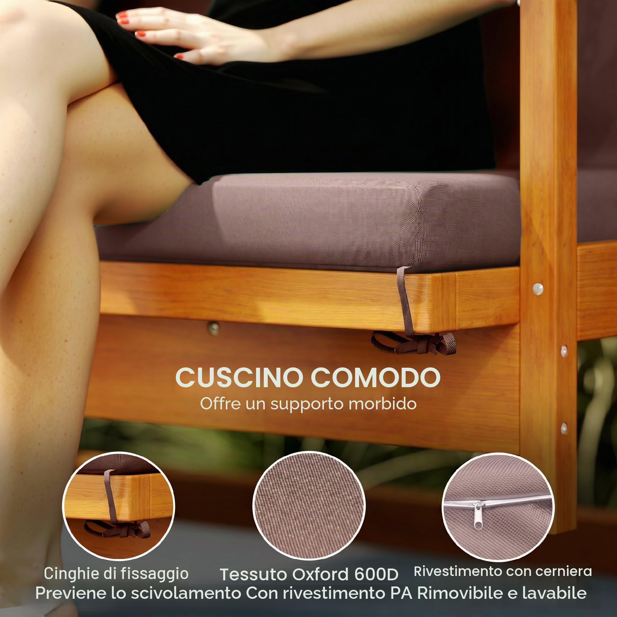 Outsunny Altalena da giardino 2 in 1 con funzione allungata, 3 posti, in legno, con tetto parasole, seduta, panca a dondolo fino a 330 kg, per giardino, terrazza, 236 x 130 x 181 cm, marrone