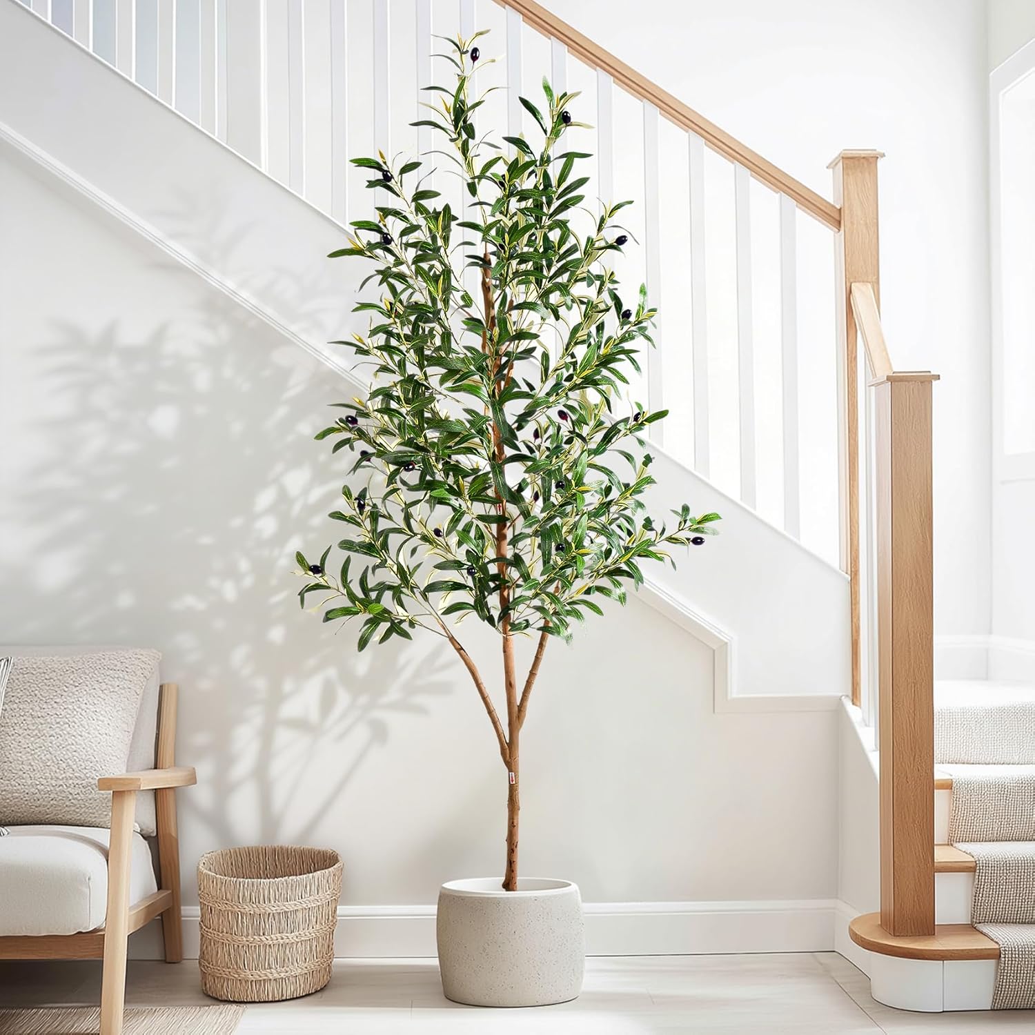 Tall Faux Olives Trees Large Artificial Olive Tree Indoor Outdoor Realistic Floor Plant Fake Flowers Plants for House Home Living Room Bedroom Office Front Porch Modern Farmhouse Boho Decor