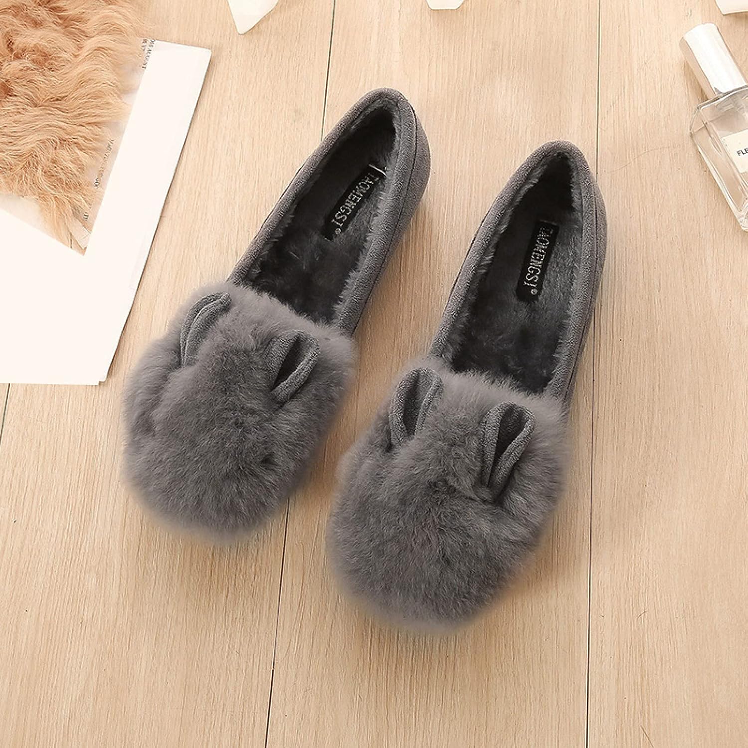 [PANLON] 無地 モカシン あったか パンプス ぺたんこ ラウンドトゥ ムートン スノーシューズ ローヒール 大きいサイズ 歩