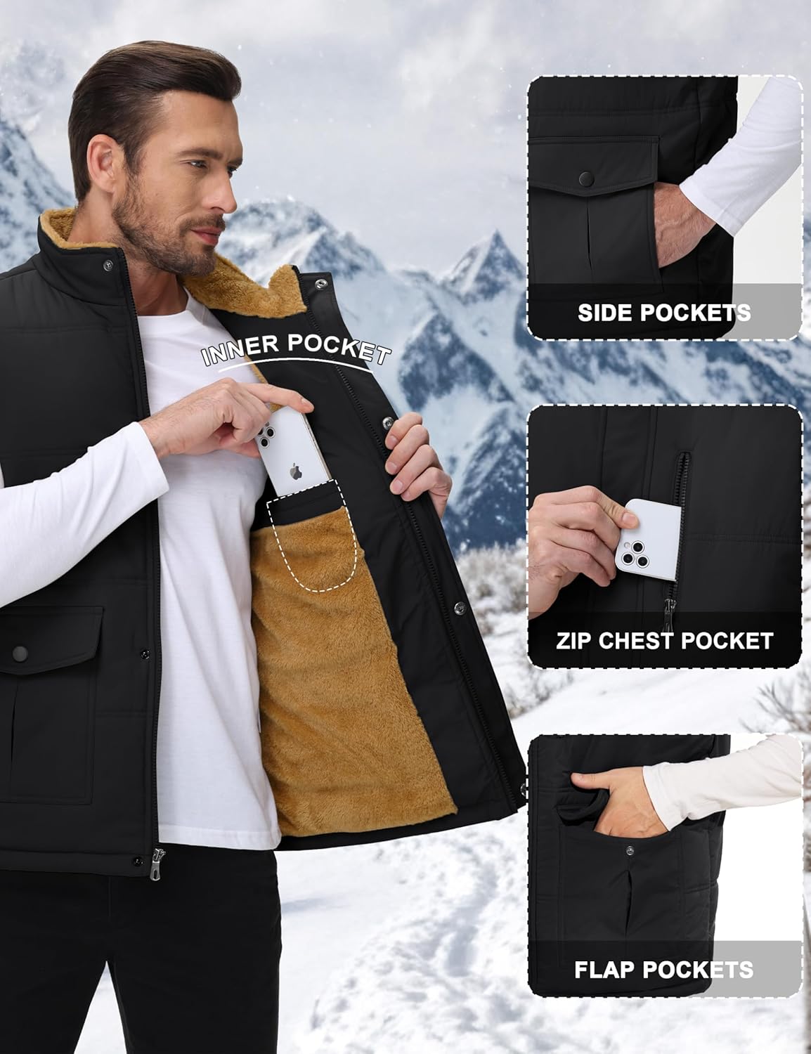 CRYSULLY Men's Winter Outerwear Vests Fleece Lined Sleeveless Jackets Warm Quilted Puffer Vest Casual Sherpa Outdoor Vest - Image 6