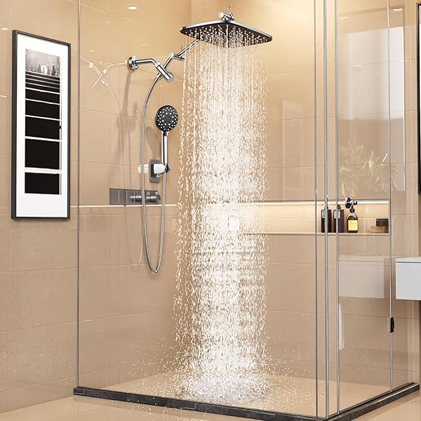 Veken 11.8" Rain Shower Head with Handheld, High Pressure Handheld Shower with Multi Spray Modes, Rainfall Combo with Metal Extension Arm, Detachable Dual Showerhead, Bathroom Decor, Chrome Silver