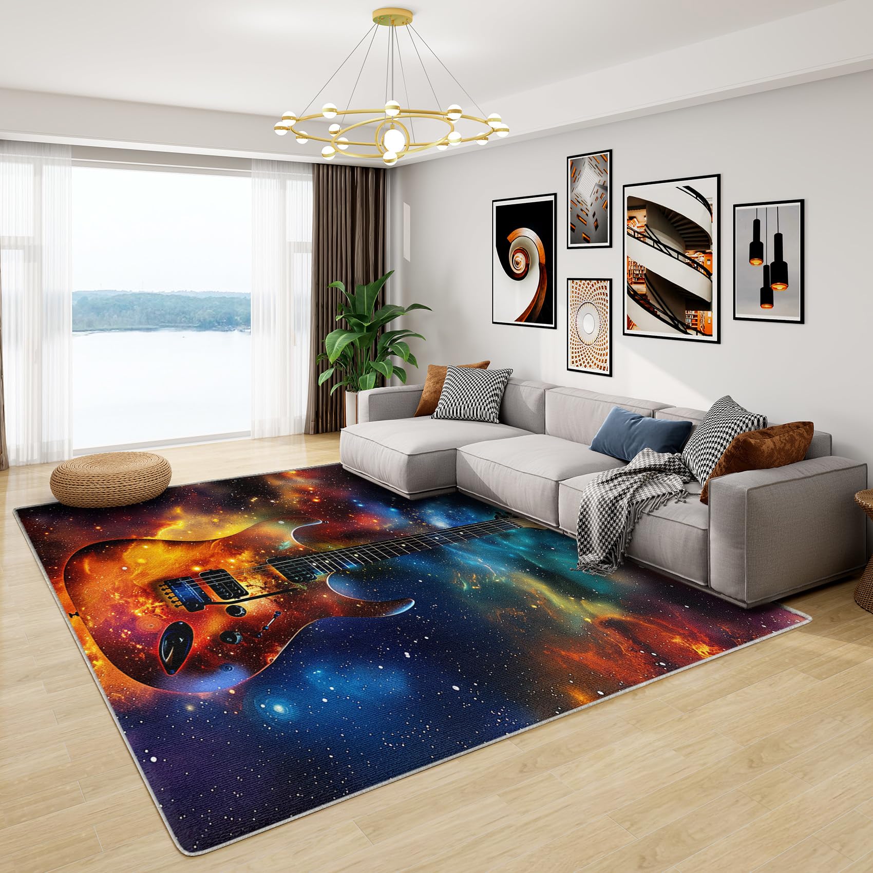 Guitar Themed Rugs - Music Themed Rug, Galaxy Rock Music Rugs for Living Room Bedroom, Washable Non Slip Soft Small Carpet, Patterned Area Rugs & Home Decor 40x60 cm