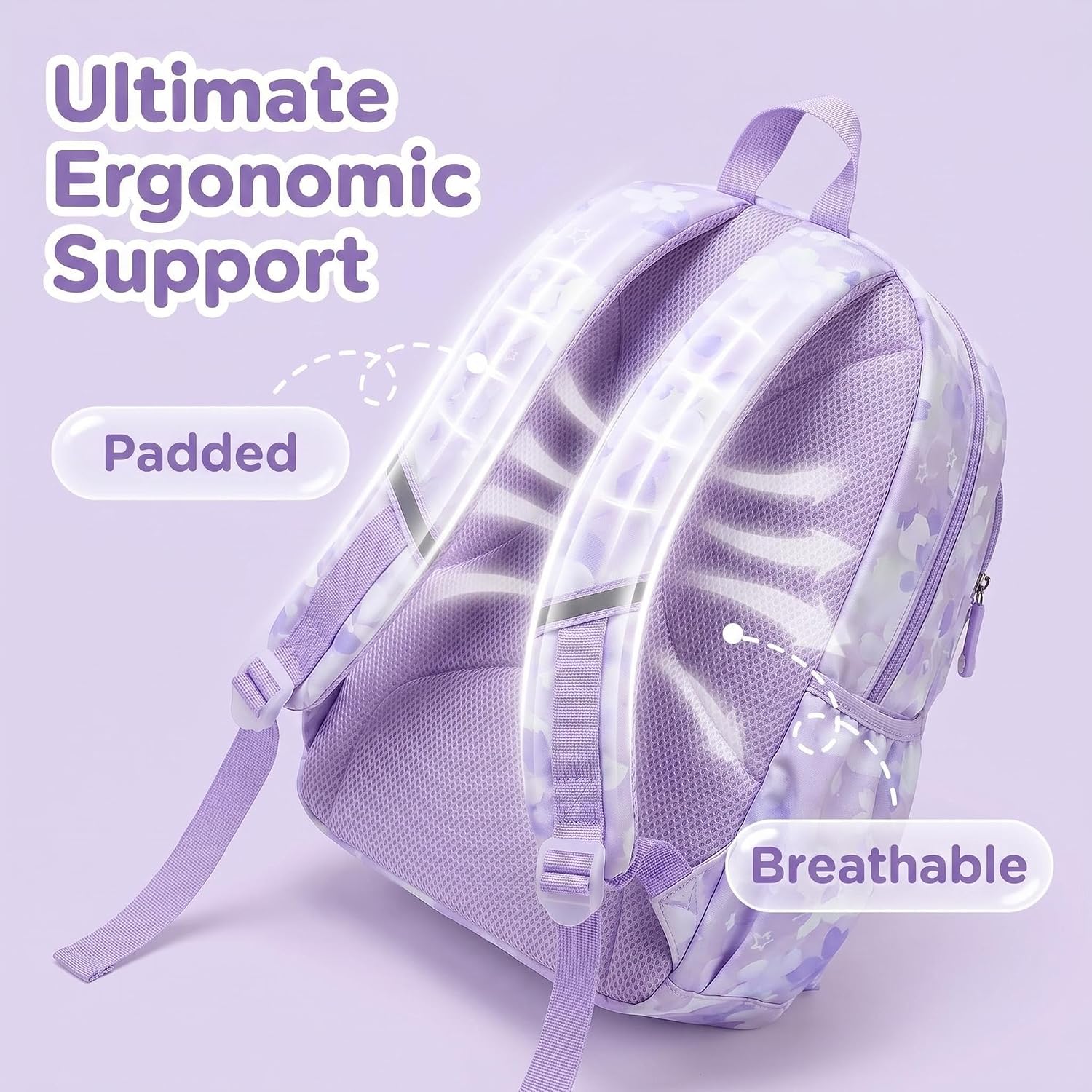 Lovely Kawaii Kids School Backpack For Girls – Splash-Proof Book Bag for Kids & Students, Multi-Pocket Children's School Bag, 17 Inch Purple Backpack
