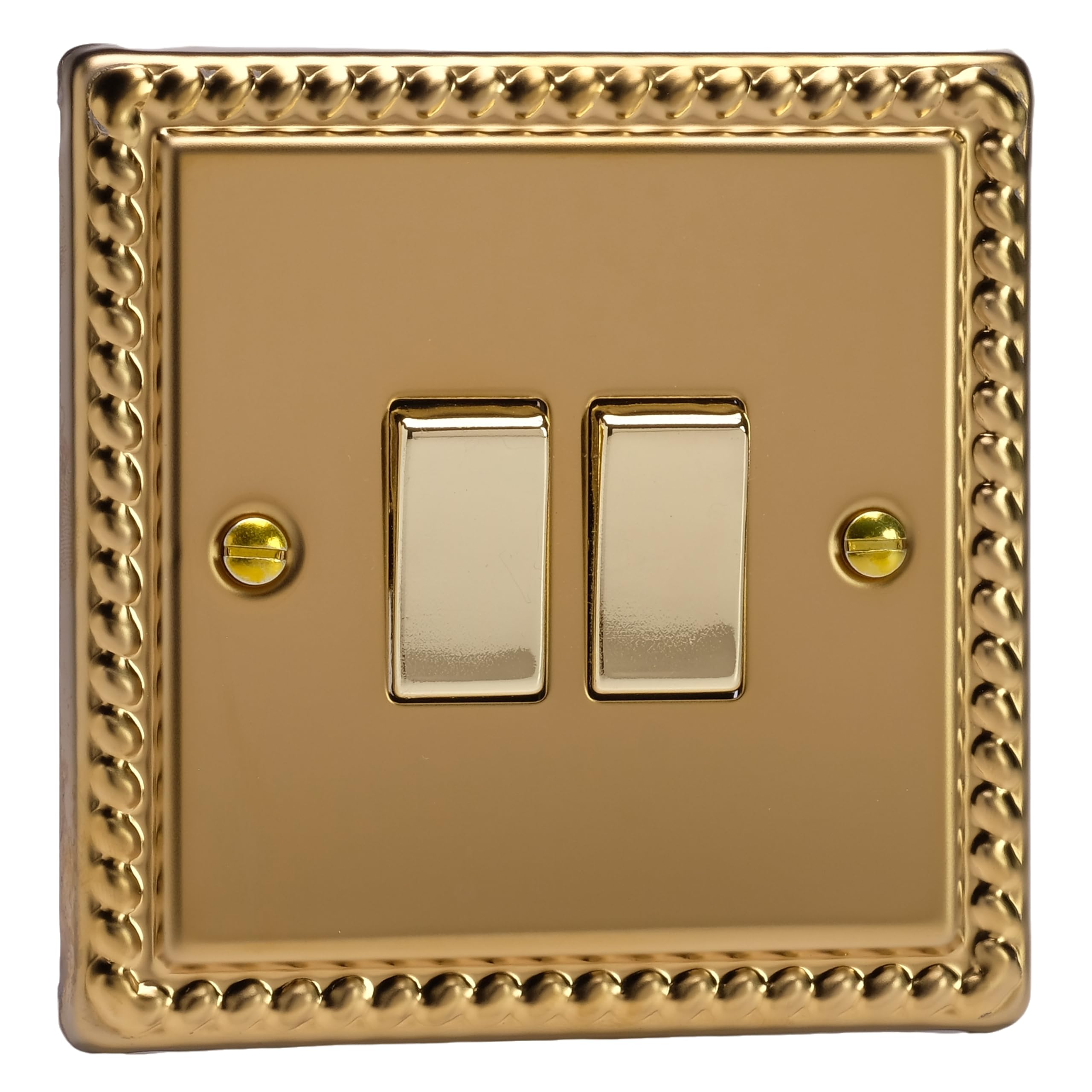 Varilight Double Rocker Light Switch Intermediate - Classic Georgian Brass With Polished Brass Rockers, XG77D